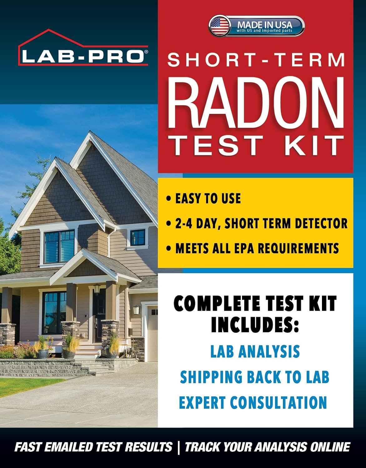 LABPRO Short-Term Radon Test Kit for Home, EPA Certified Radon Detection – Includes 1 Detector for Quick Radon Assessment – Lab Analysis & Return Mailer Included – Prompt & Dependable Radon Testing