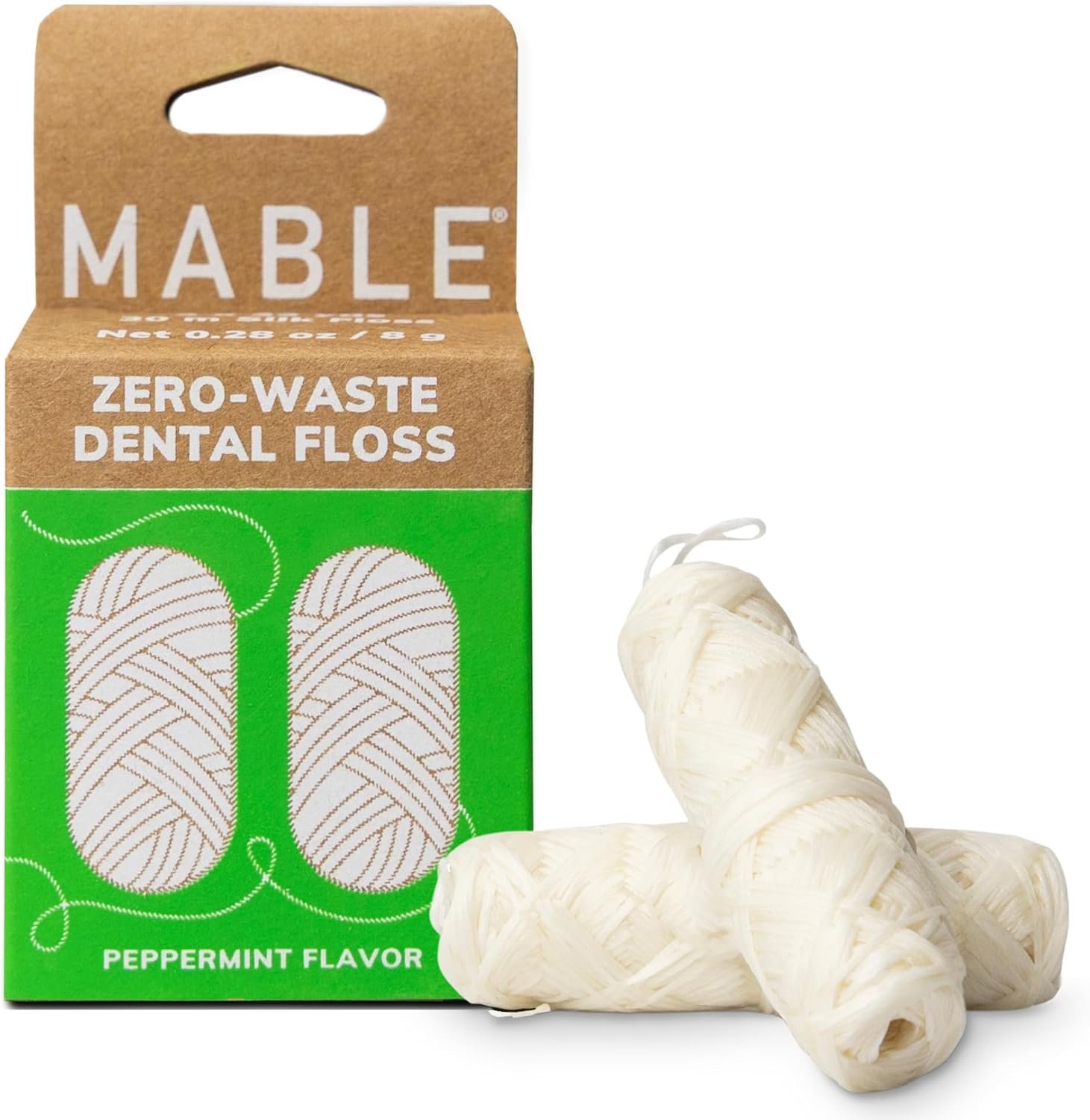 Mable Silk Floss Refills | Zero Waste Dental Floss Natural Peppermint 2-Pack 33 Yards Each | Biodegradable Compostable Ahimsa Silk Waxed Floss Refill
