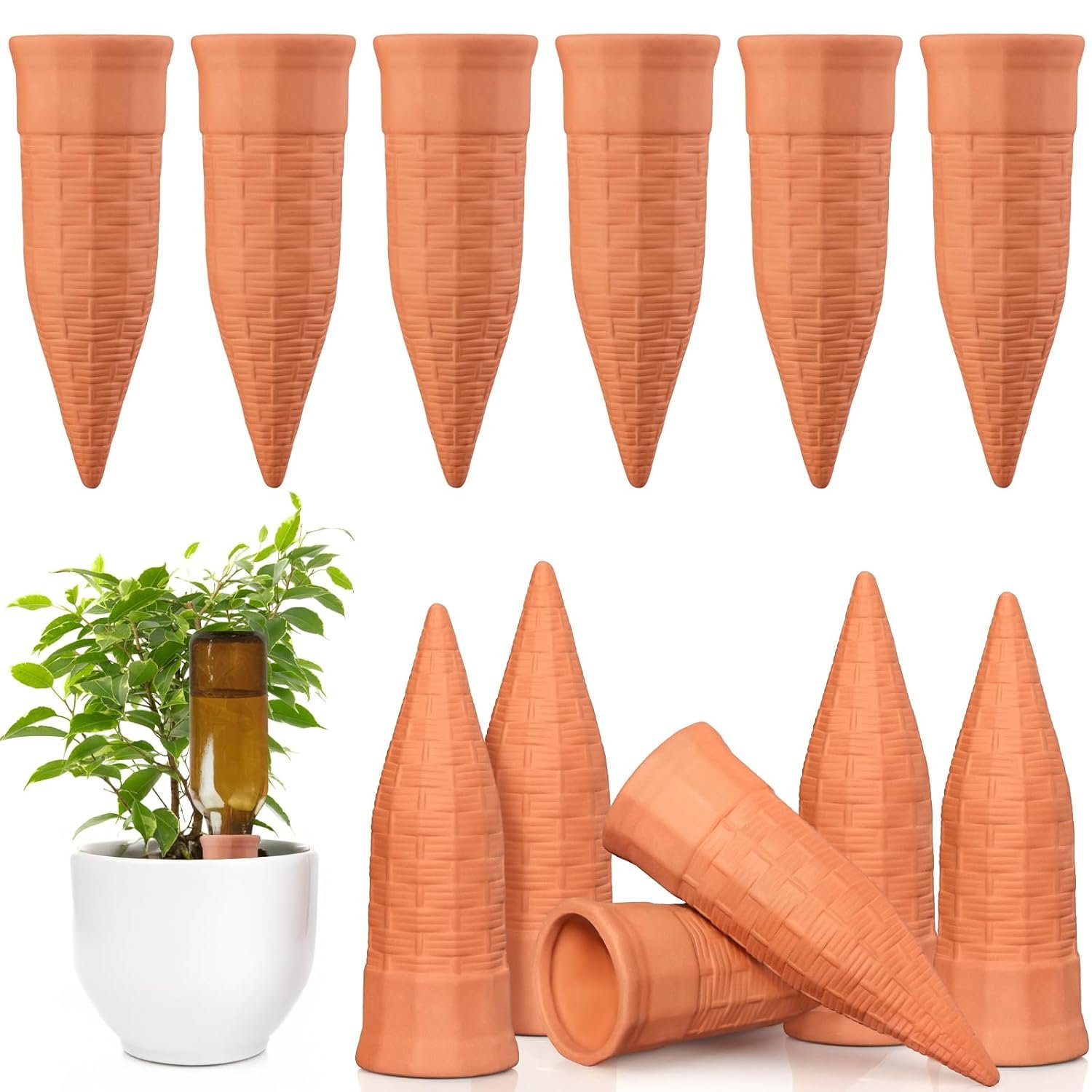 12 Pack Terracotta Watering Spikes, Plant Watering Devices