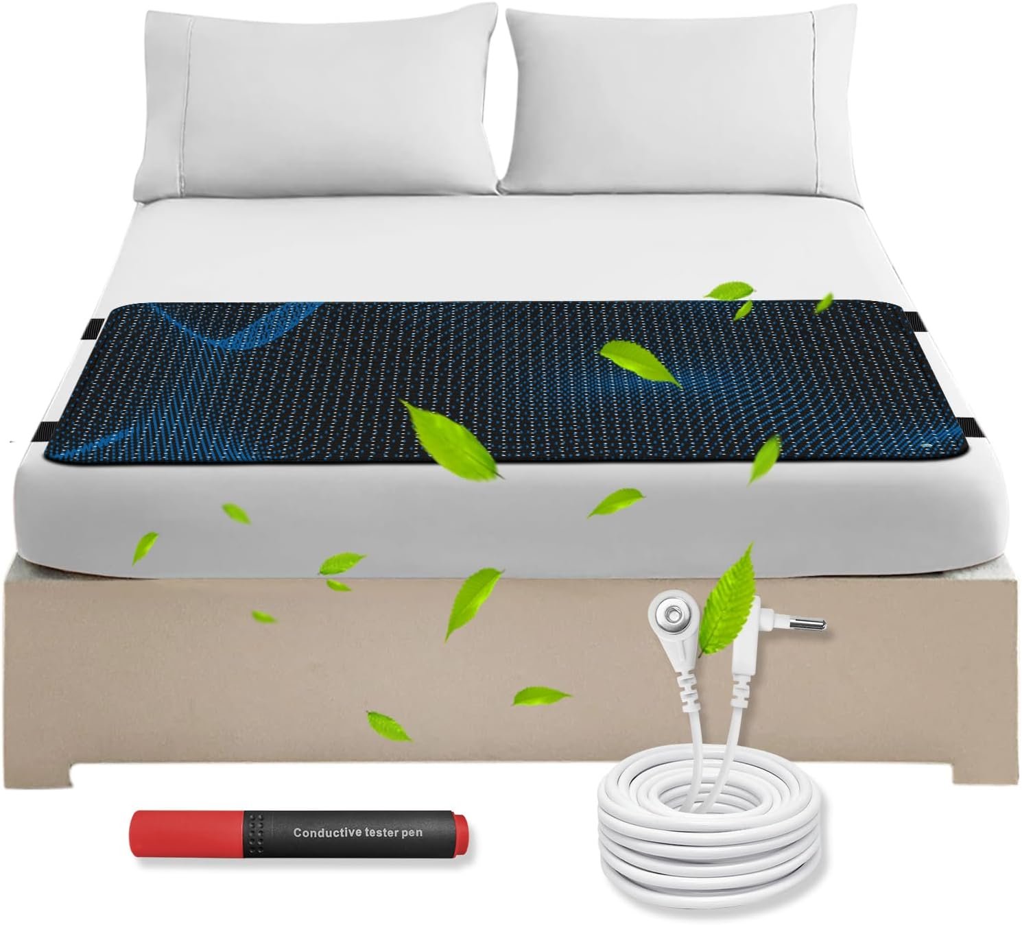 Grounding Mat for Bed,27*78 IN Grounding Mat Queen Size with Grounding Tester Pen,Grounding Mattress Pad for Improved Sleep (27 * 78 in)