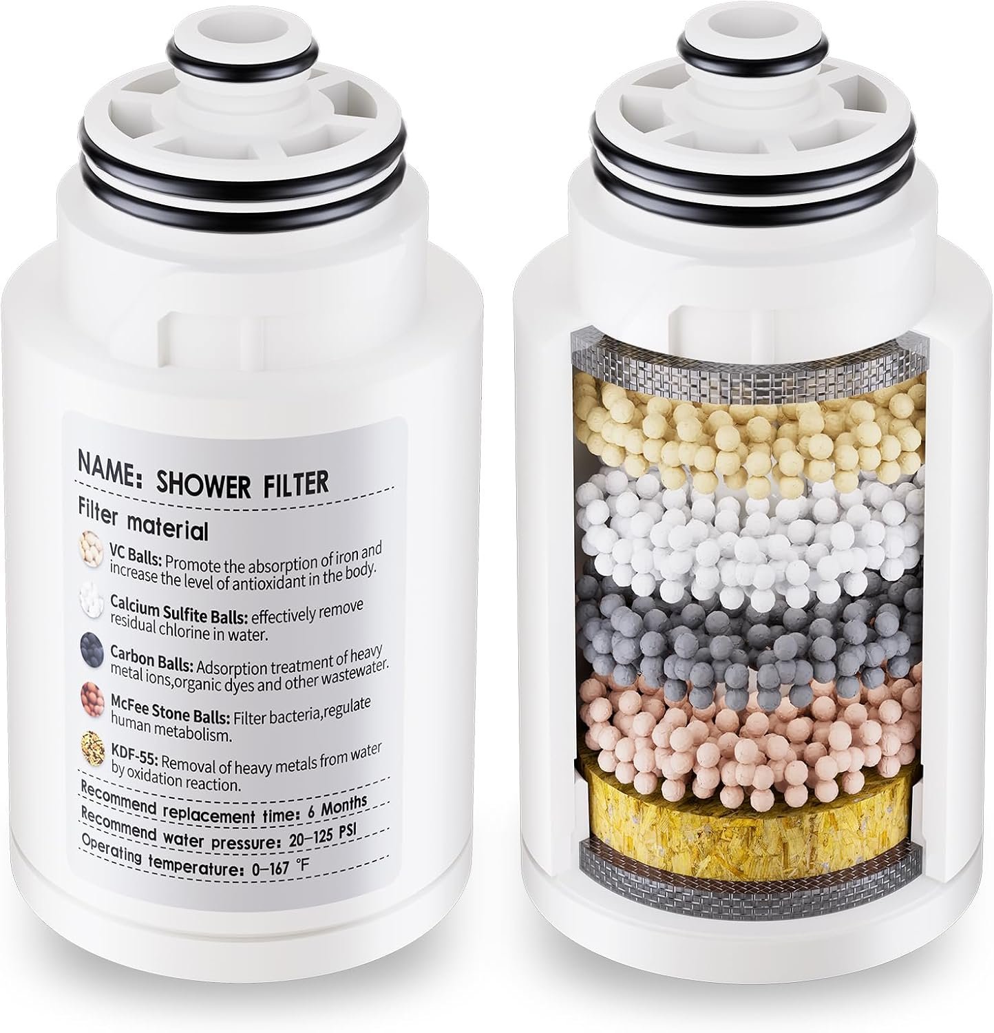KAIYING 2 Pack KDF Replacement Shower Filter Cartridge for Hard Water