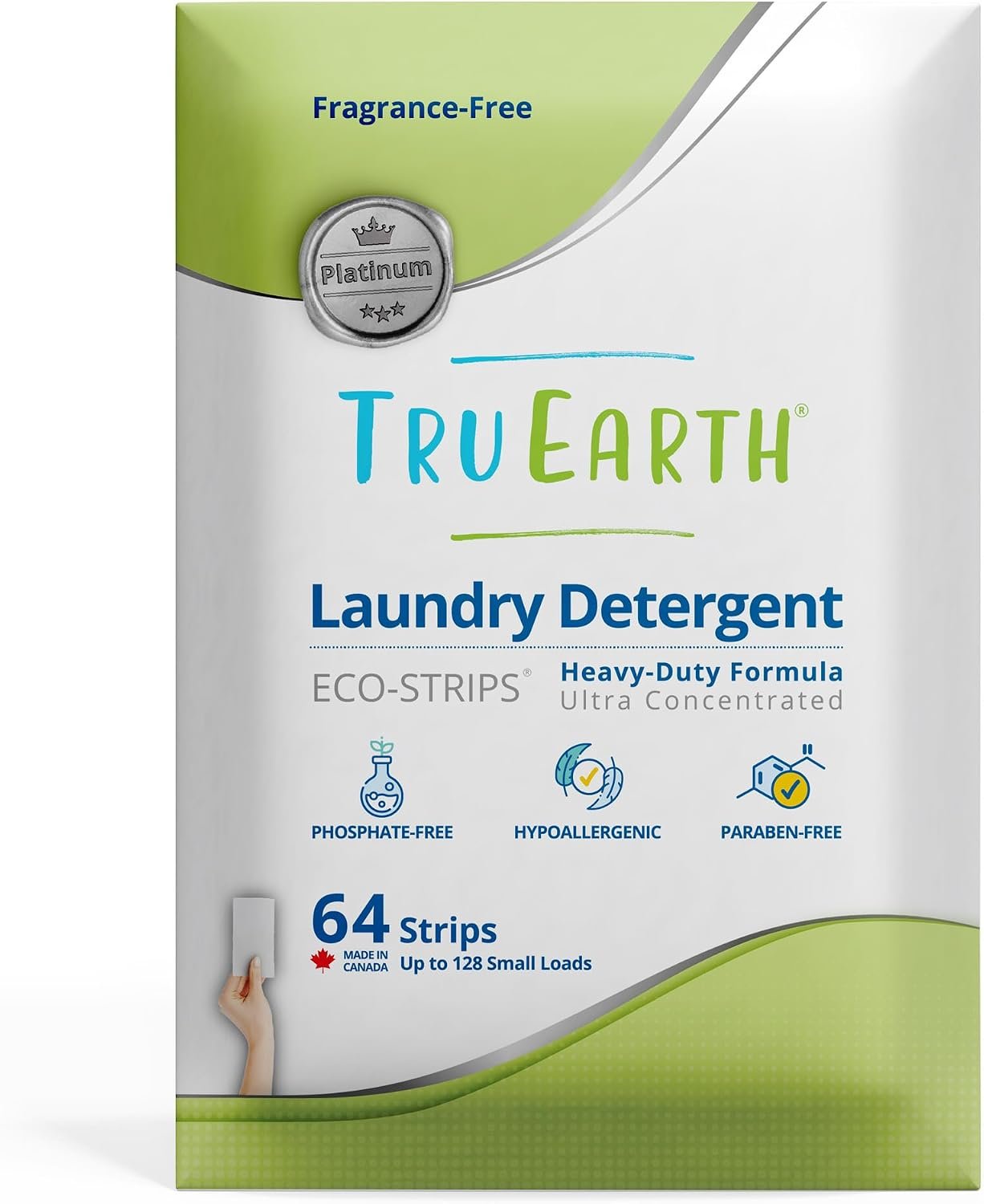 Tru Earth Platinum Laundry Detergent Sheets, Unscented, 64 Strips
