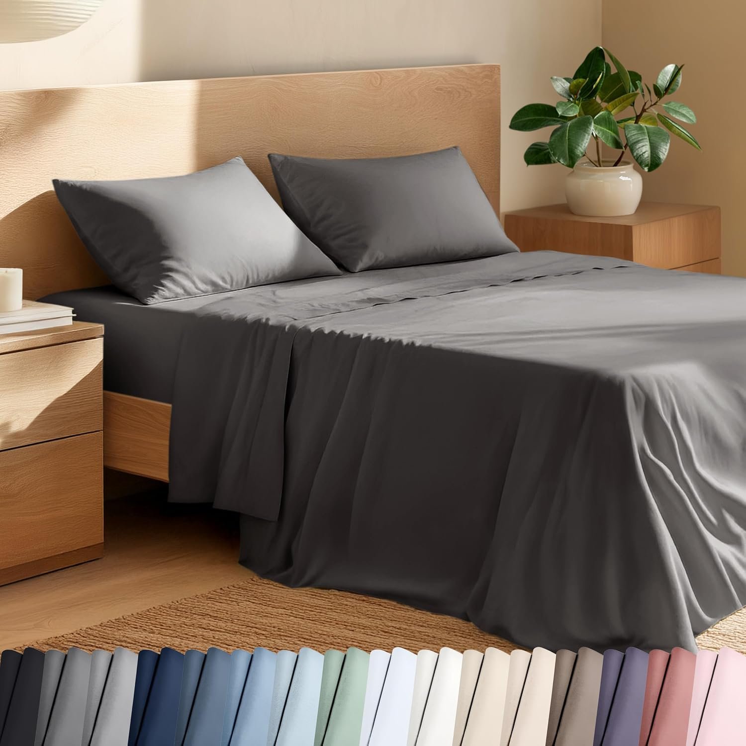 Bare Home 100% Organic Cotton Percale Sheet Set (Twin XL, Grey)