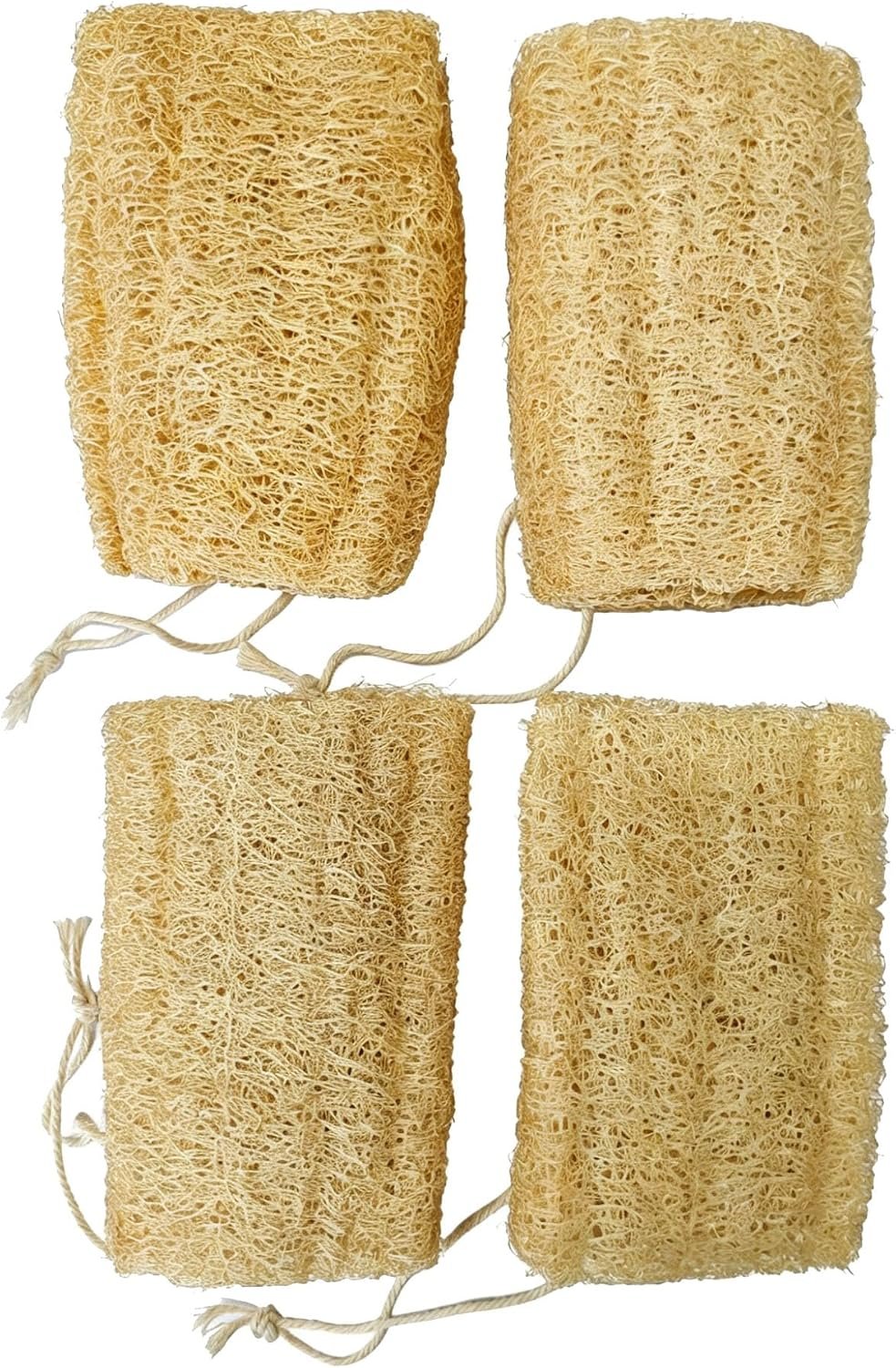 OLIMI Natural Luffa Scrubber for Dishes (4-Pack), 100% Loofah Sponge for Kitchen Cleaning, Non-Scratch Scrub Pads for Pots Pans Glass, 12cm/4.7 inch Each, Eco-Friendly Dishwashing Tools
