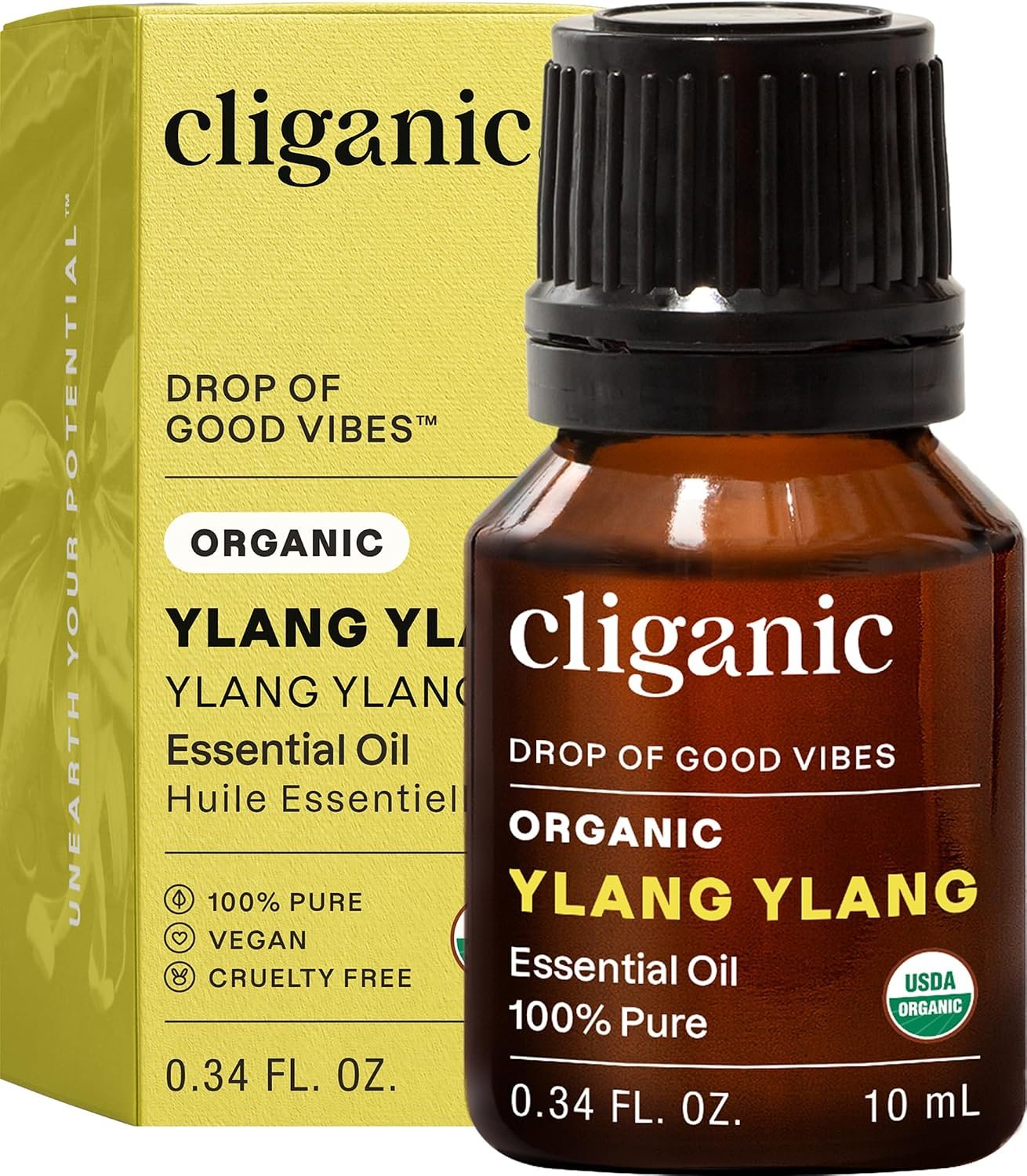 Cliganic Organic Ylang Ylang Essential Oil for Diffuser, 100% Pure 0.33oz