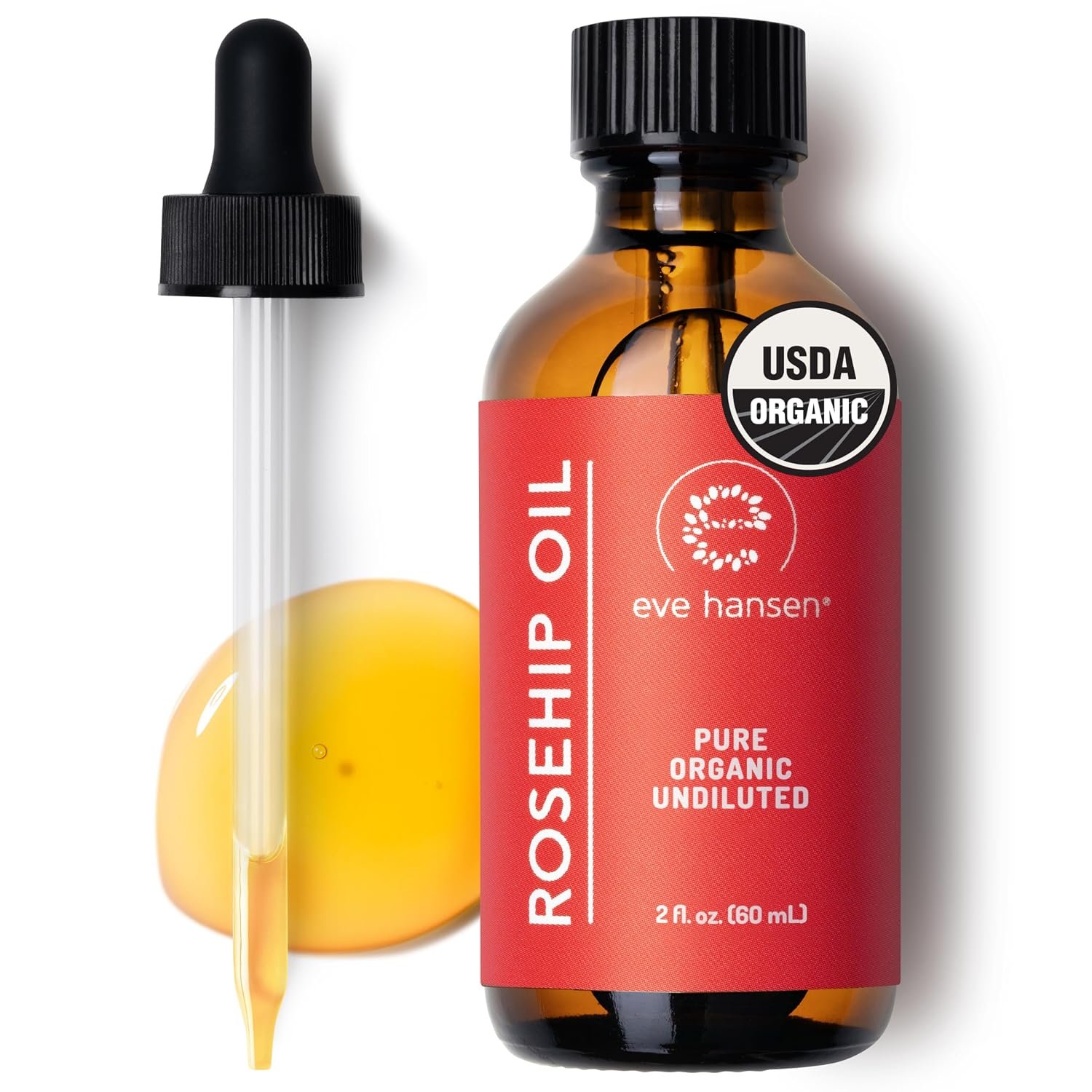 Eve Hansen Rosehip Oil for Face & Skin – Organic Cold-Pressed Rosehip Seed Oil | Hydrating & Fast-Absorbing Moisturizer | 2oz