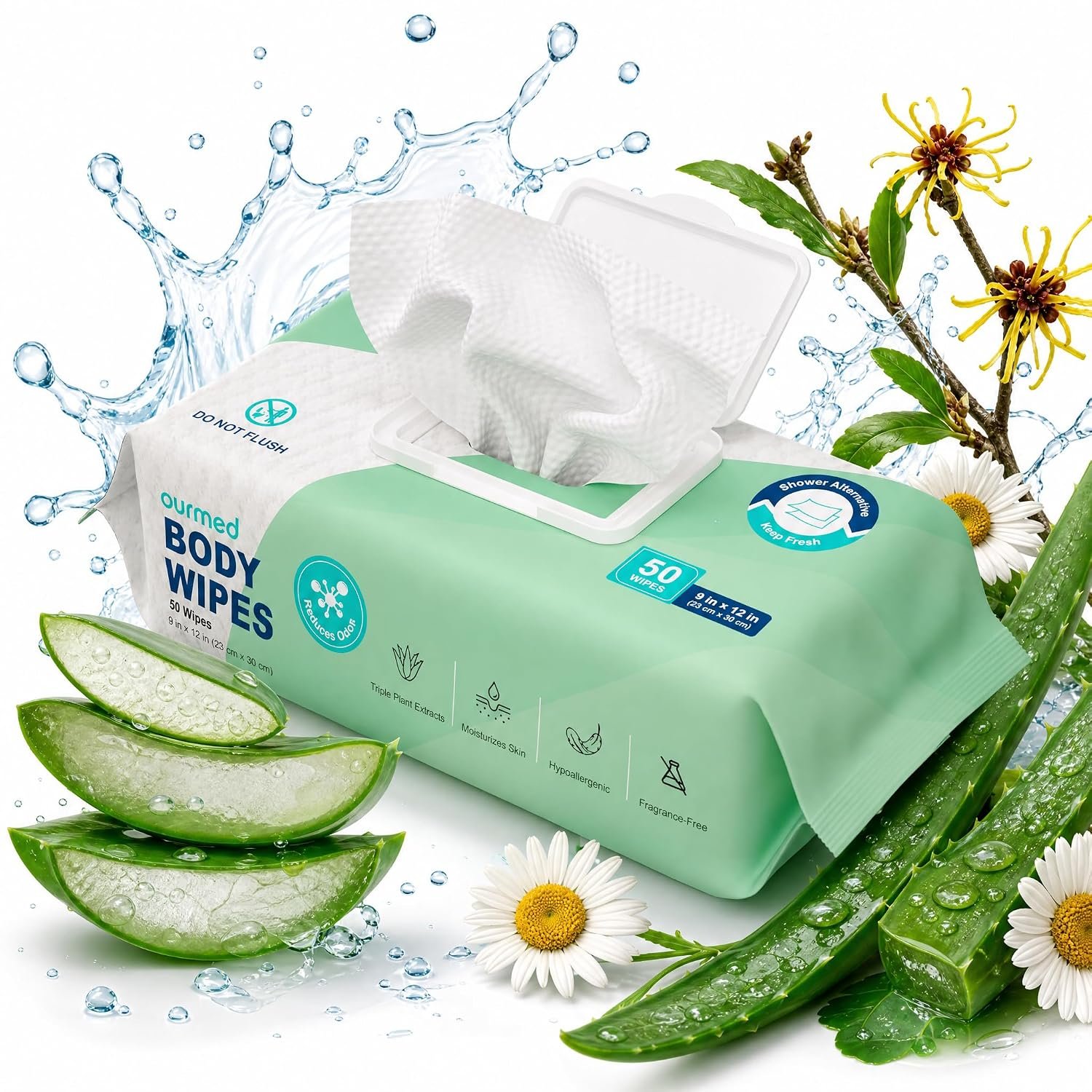 Ourmed Extra Large Body Wipes No-Rinse Bathing, 9″x12″ Shower Wipes, Moisture and Hypoallergenic, Home Essentials for Adults and Elderly Care, 50 Count