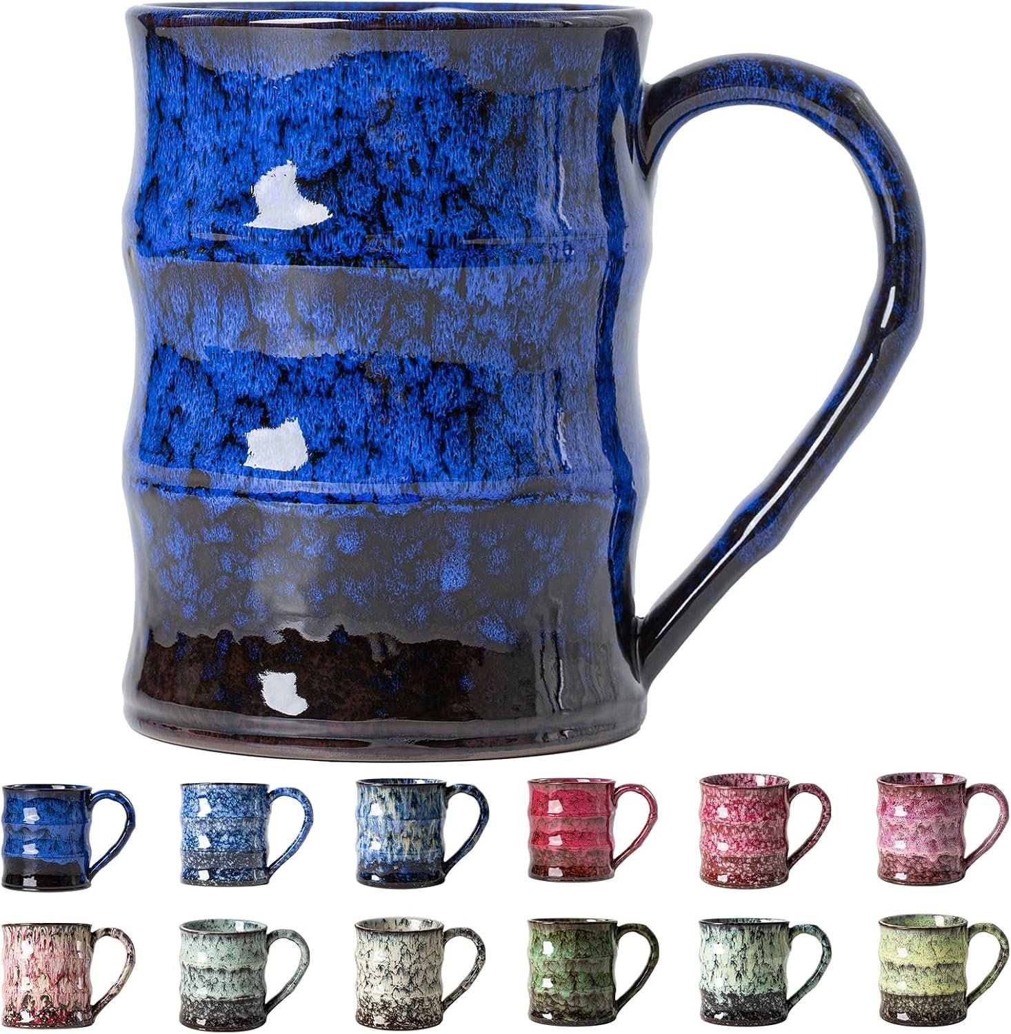 Deep Cobalt Ceramic Mug, 22oz Reactive Glaze Coffee Mug, Office Gift