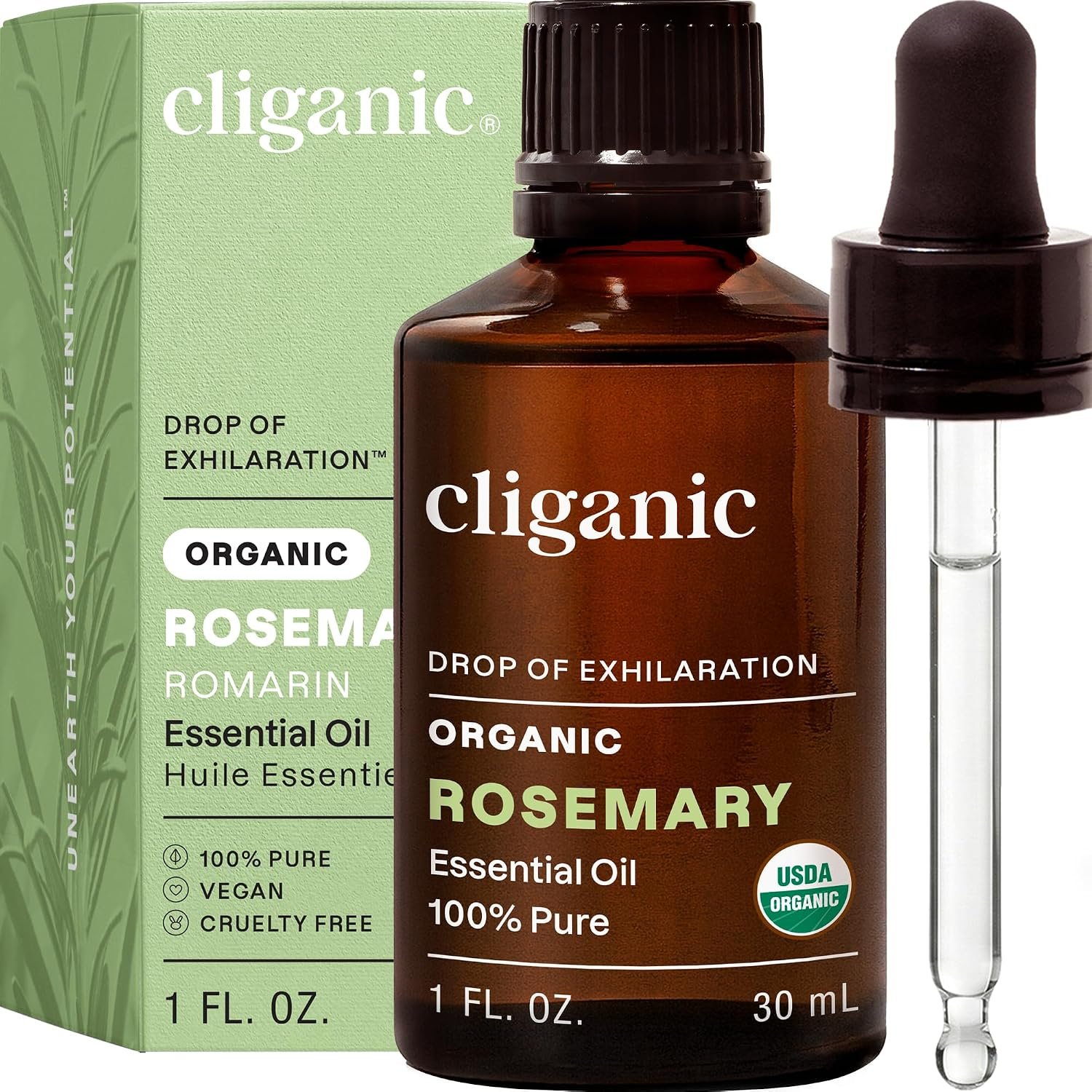 Cliganic Organic Rosemary Essential Oil for Hair, Skin, Aromatherapy – 100% Pure Natural Undiluted | Non-GMO Verified