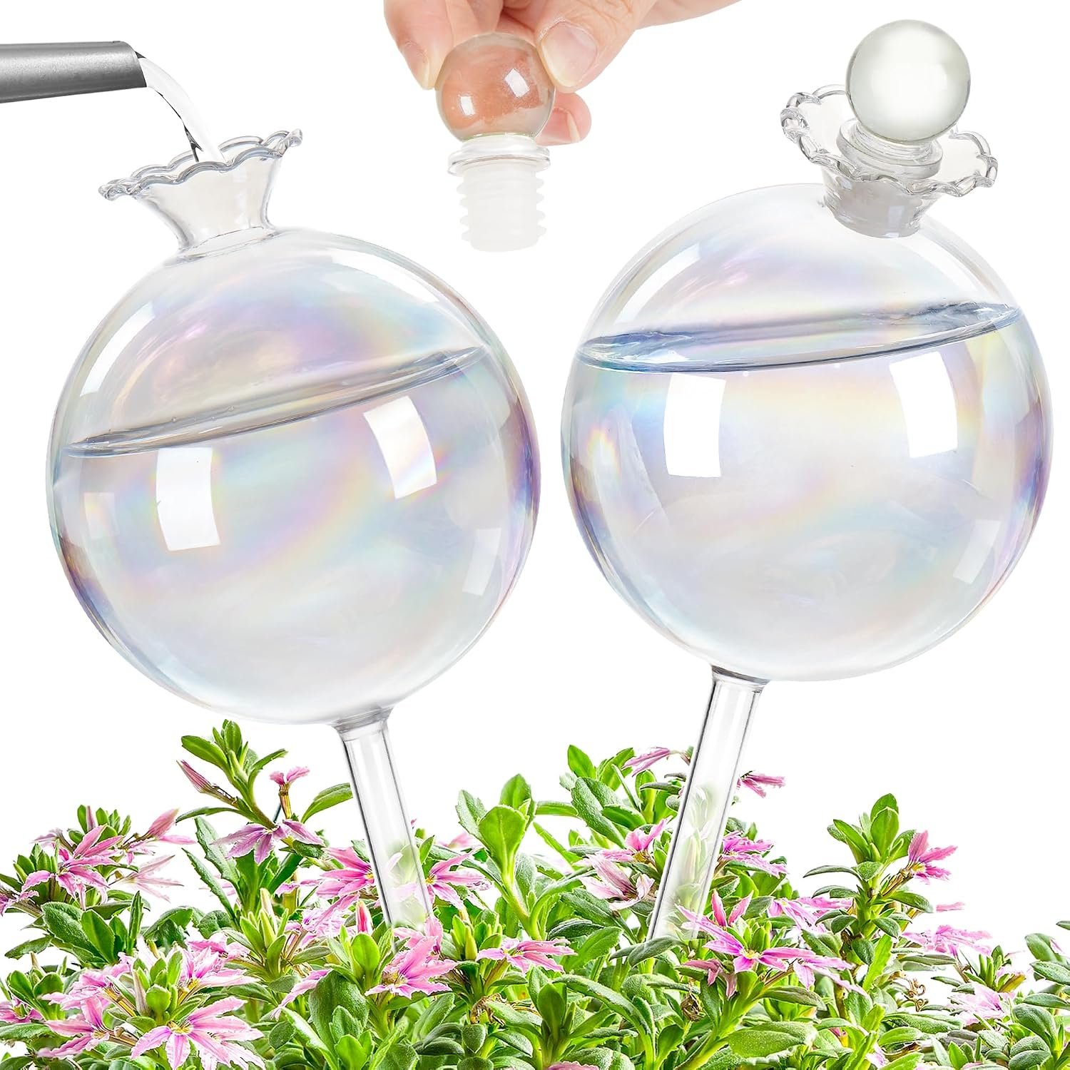 17 oz Extra Large Plant Watering Globes, Glass Self Watering Globes, Rainbow Gradient Self Watering Planter Insert, Watering Bulbs, Automatic Plant Waterer for Indoor Outdoor Plants (2 Pack)