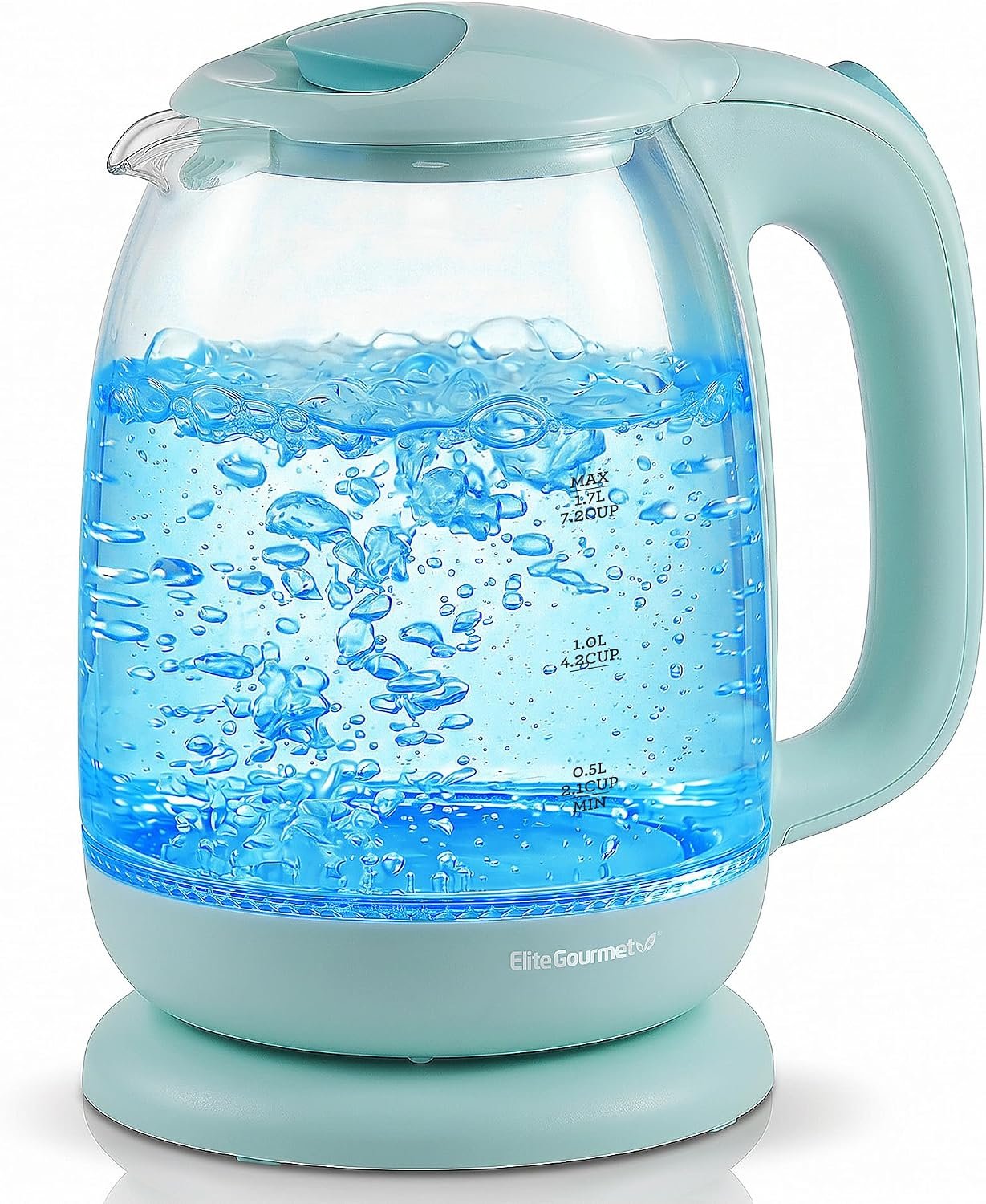 Elite Gourmet EKT1792M 1.7L Glass Kettle, Blue LED, Rapid Boil, 7.2 Cups