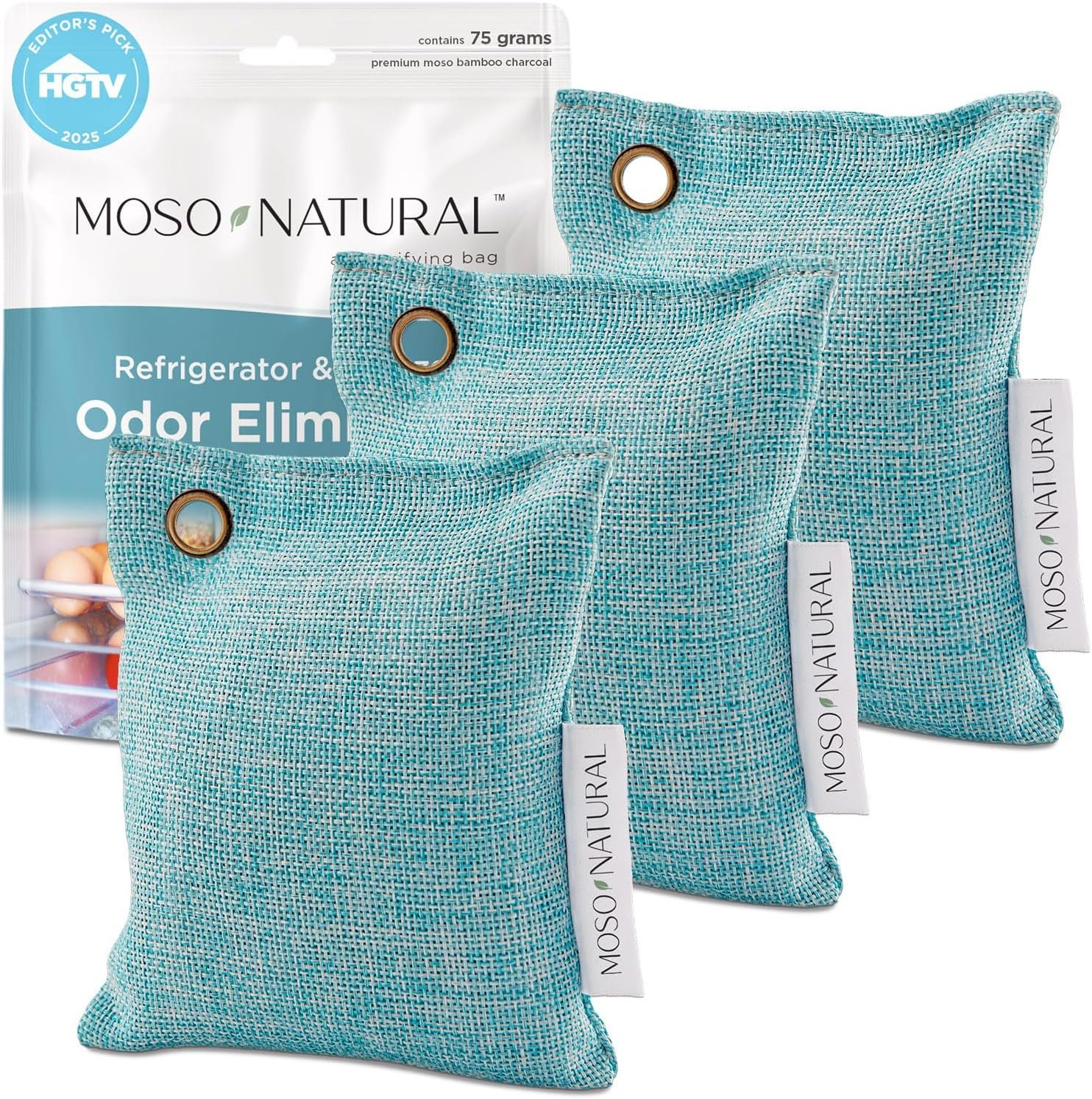 Moso Natural Fridge Deodorizer (3 Pack) HGTV Editors’ Pick – Bamboo Charcoal Refrigerator Odor Eliminator, Reusable Odor Absorber for Freezer, Lasts 2 Years, Compact Design