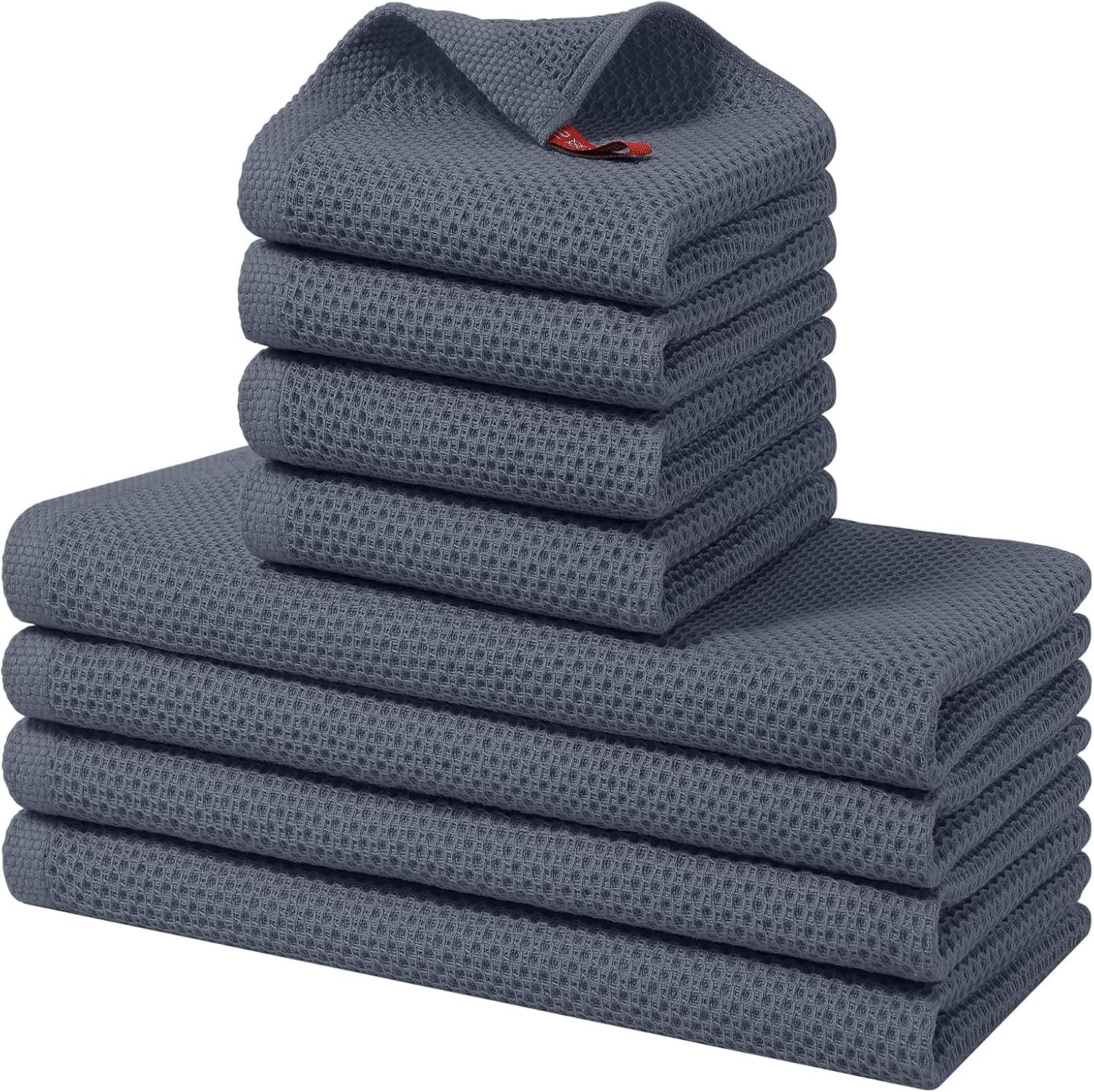 Homaxy 8 Pack 100% Cotton Kitchen Towels and Dishcloths Set, Dark Grey