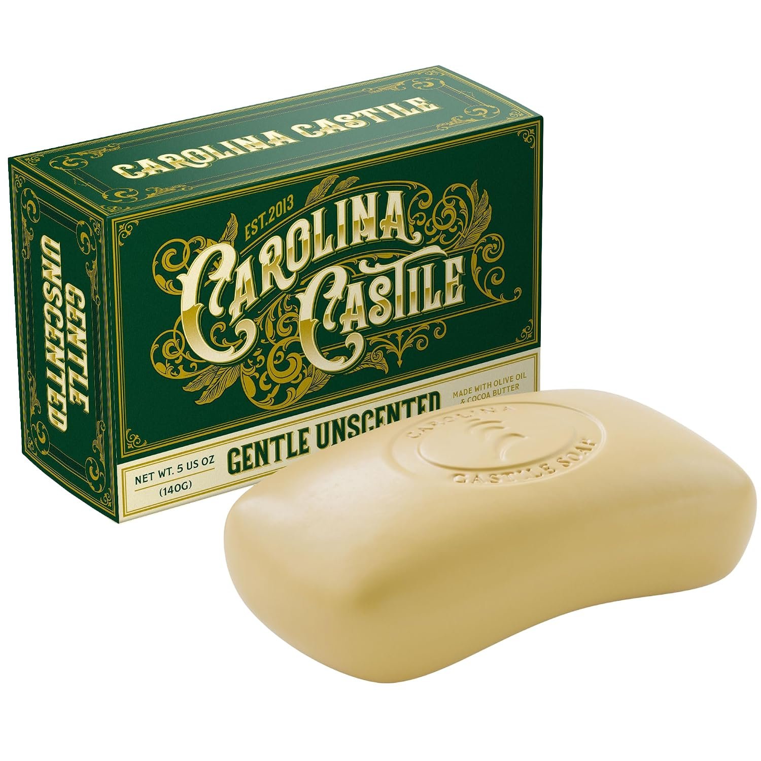Castile Unscented Bar Soap – 1 Natural Soap Bars for Men, Women, and Kids – EWG Verified with raw Organic Cocoa Butter and Olive Oil by Carolina Castile, 5 oz Each