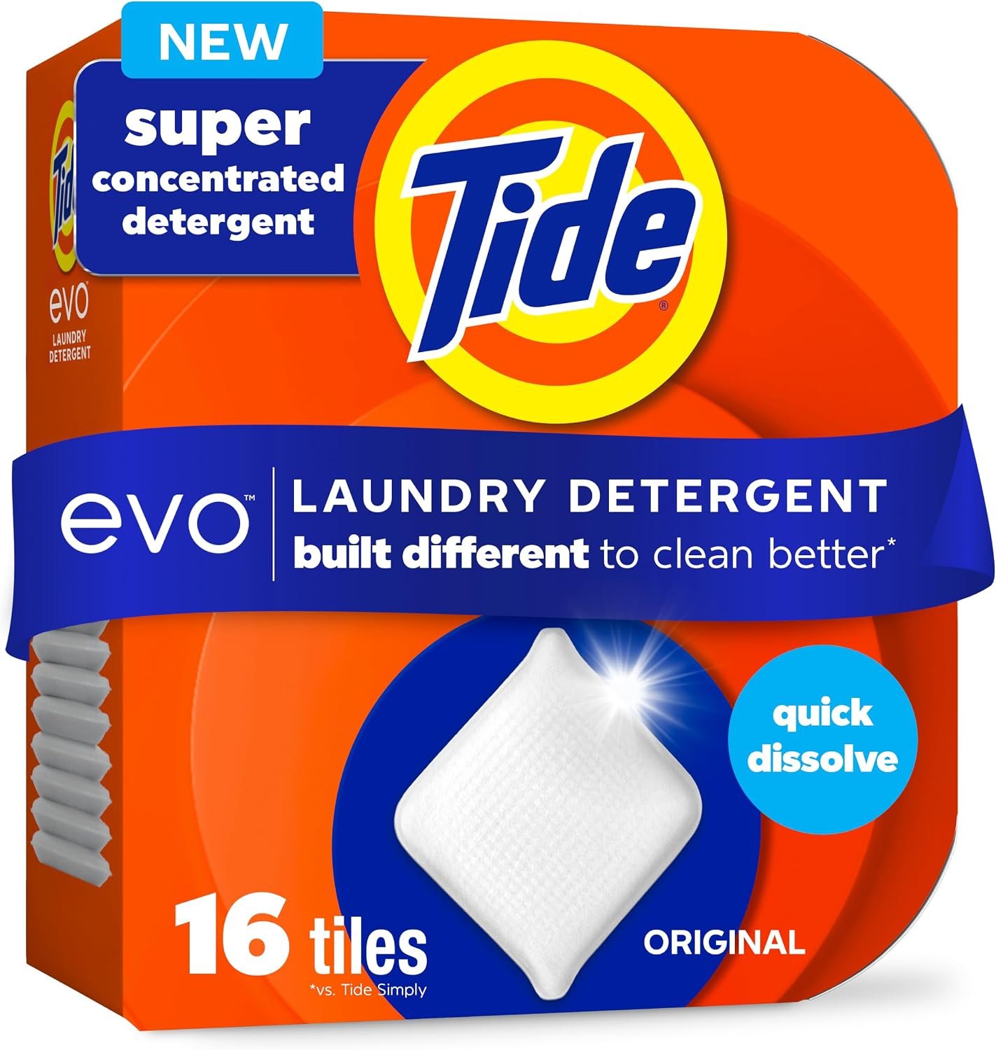 Tide evo Laundry Detergent Original Scent Works on 100% of Common Stains Concentrated Travel Detergent HE Compatible and Instant Dissolve Fights Stains Better than Leading Detergent Sheet, 16 Count