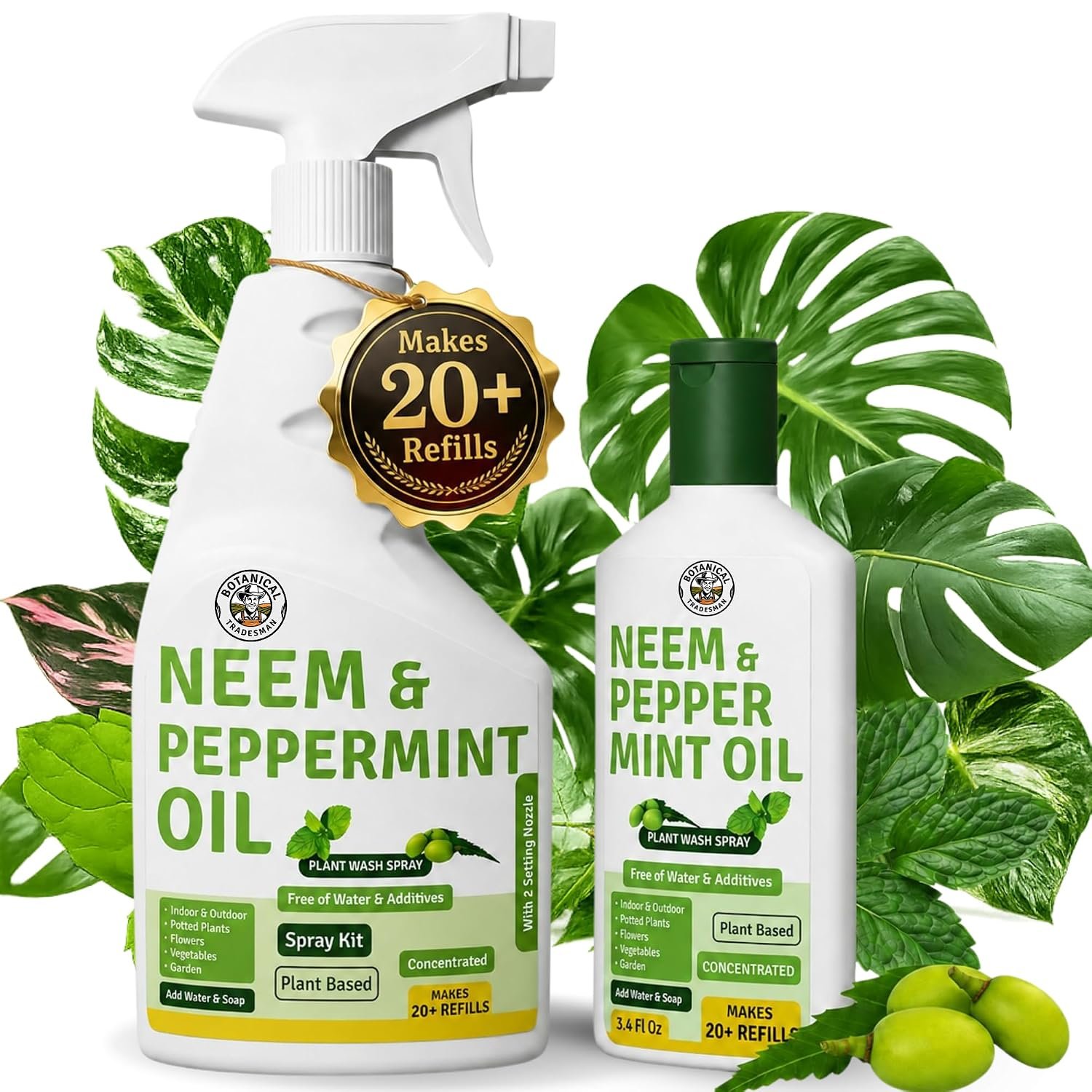 Neem Oil Spray for Plants with Peppermint – Makes 320 Fl Oz – 20 Times Refill- DIY Kit 16 Oz | Indoor & Outdoor Leaf Wash & Shiner, Multi Purpose