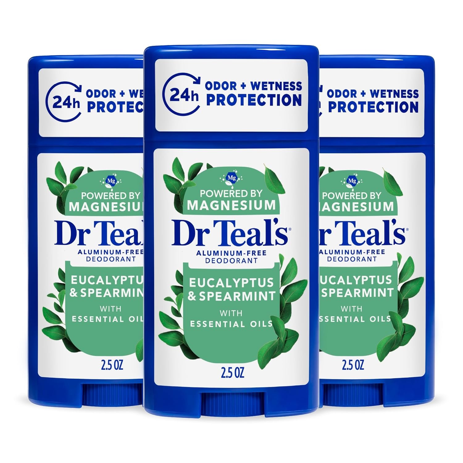 Dr Teal’s Aluminum-Free Deodorant, Eucalyptus & Spearmint with Essential Oils, 2.5 oz (Pack of 3)
