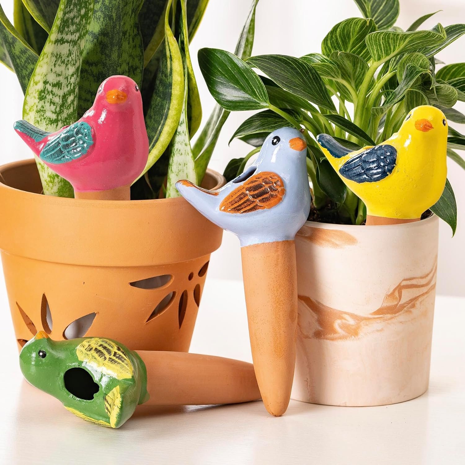 SURE YUESI 4PCS Self Watering Globes, Automatic Terracotta Watering Bulbs – Watering Spikes, Vacation Plant Watering Devices System, Plant Watering Globes for Indoor and Outdoor Plants – Birds