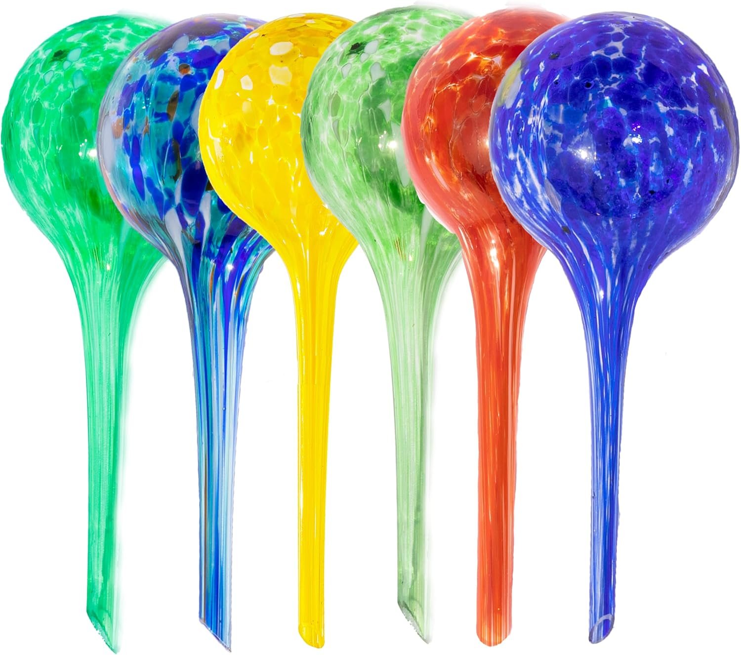 Reifier 6-Pack Plant Watering Globes – Self Watering Bulbs for Indoor & Outdoor Plants – Hand-Blown & Colorful Water Globes – Aqua Globes for Plants – Measures 6″ L x 2.5″ D
