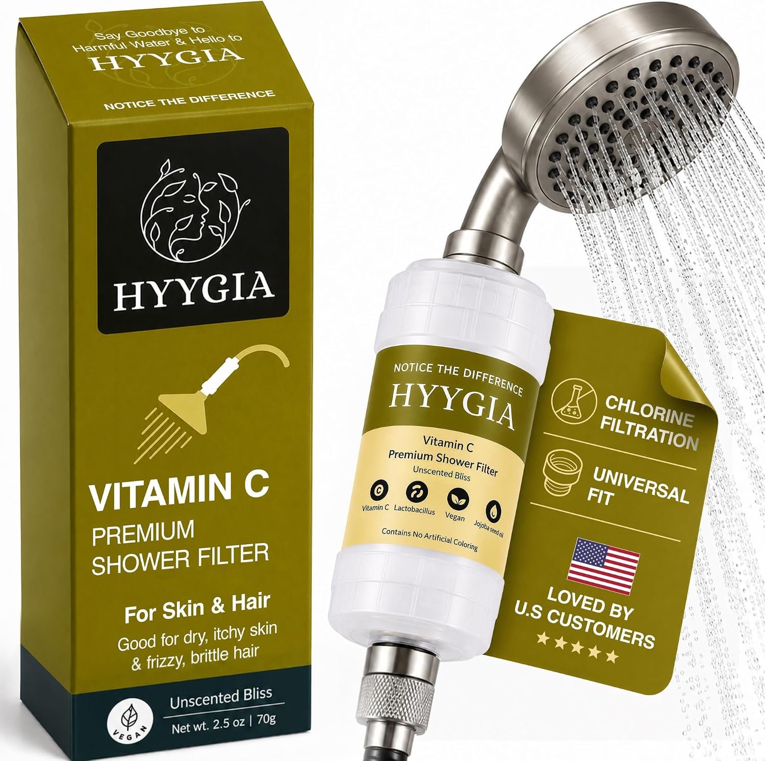Premium Vitamin C Shower Filter for Hair and Skin – High Output Chlorine Remover & Water Filtration – Reduces Dry Itchy Skin & Frizzy Brittle Hair – Universal Fit (Unscented Bliss)
