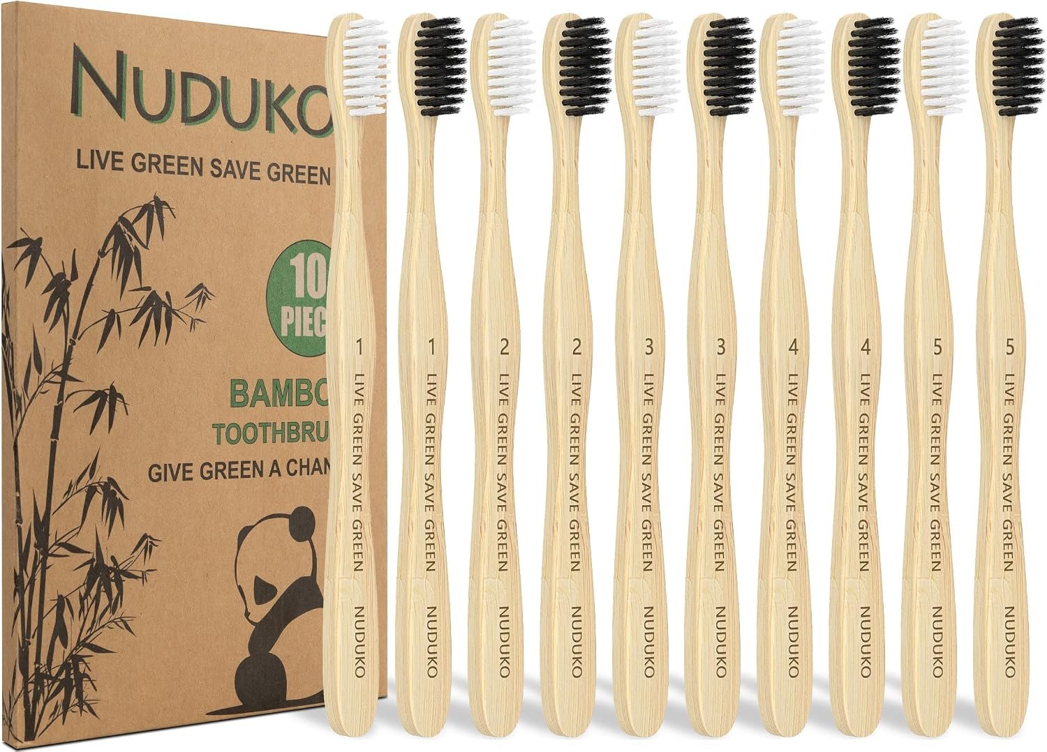 Bamboo Toothbrushes 10 Pack, BPA Free Biodegradable Soft Bristle Toothbrush