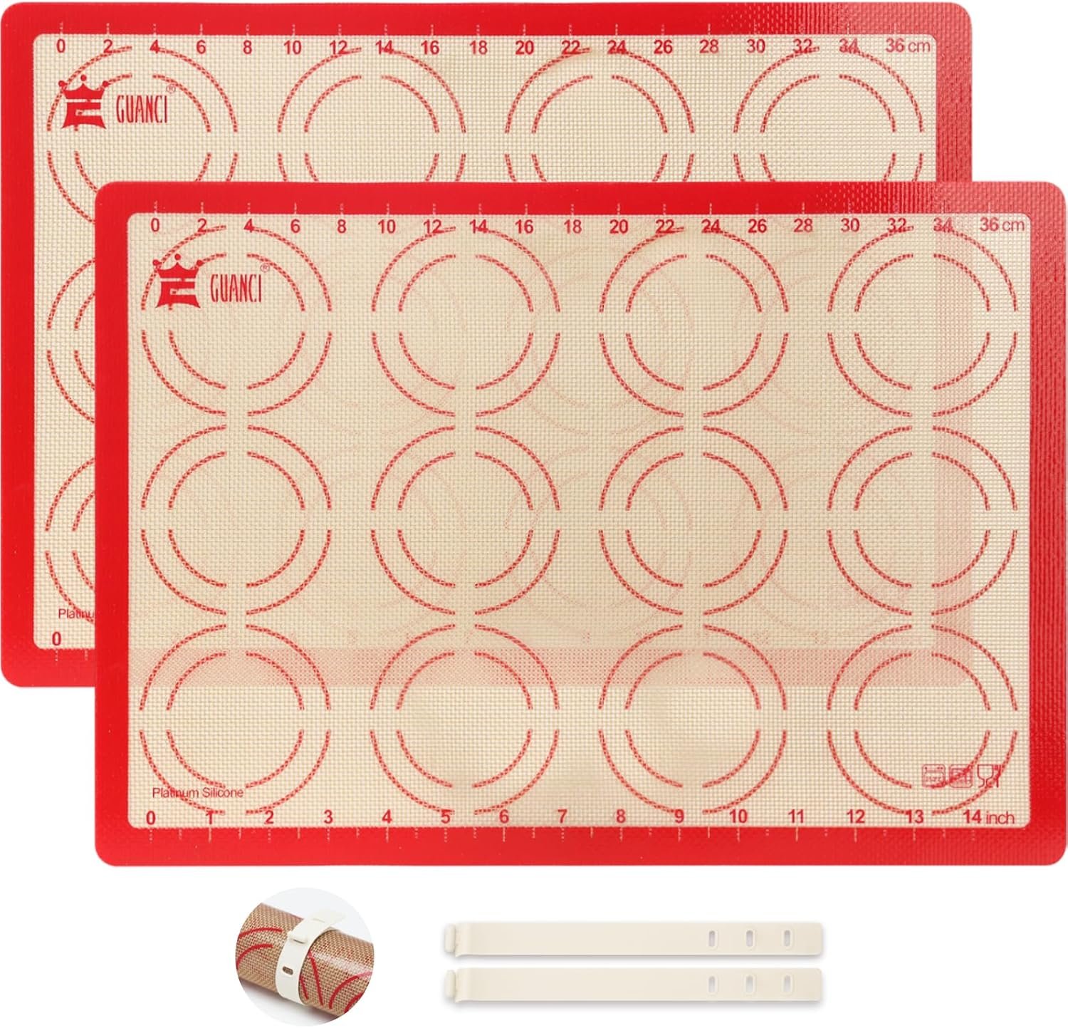 GUANCI 2 Pack Silicone Baking Mats, 11.6″ x 16.5″ Each, 0.7mm Thick, Food Grade Non-Stick Reusable Baking Mats & Baking Sheet Liners for Cookies, Macarons, Bread, Pizza & Pastry