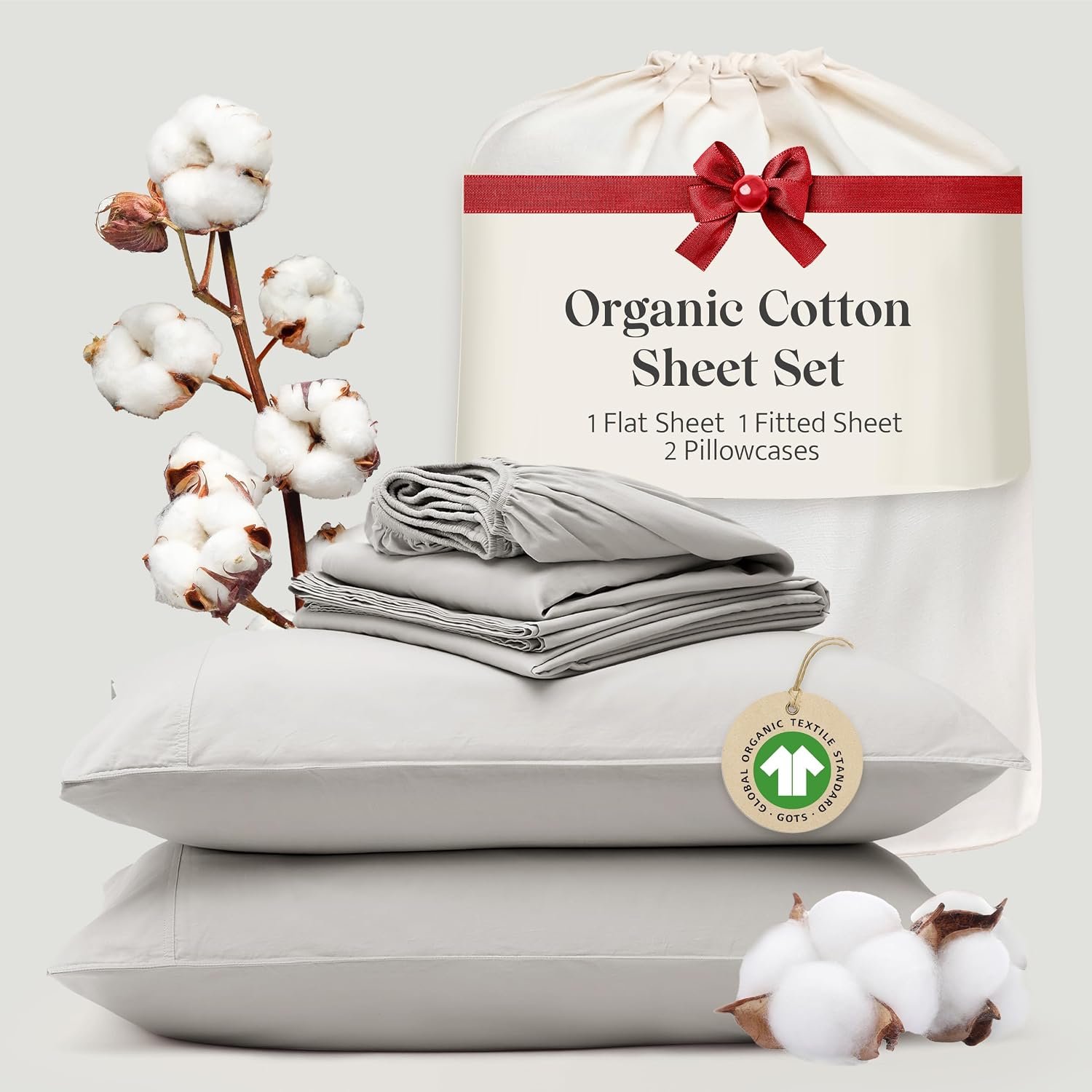 Double Stitch 100% Organic Cotton Queen Sheet Set, GOTS Certified
