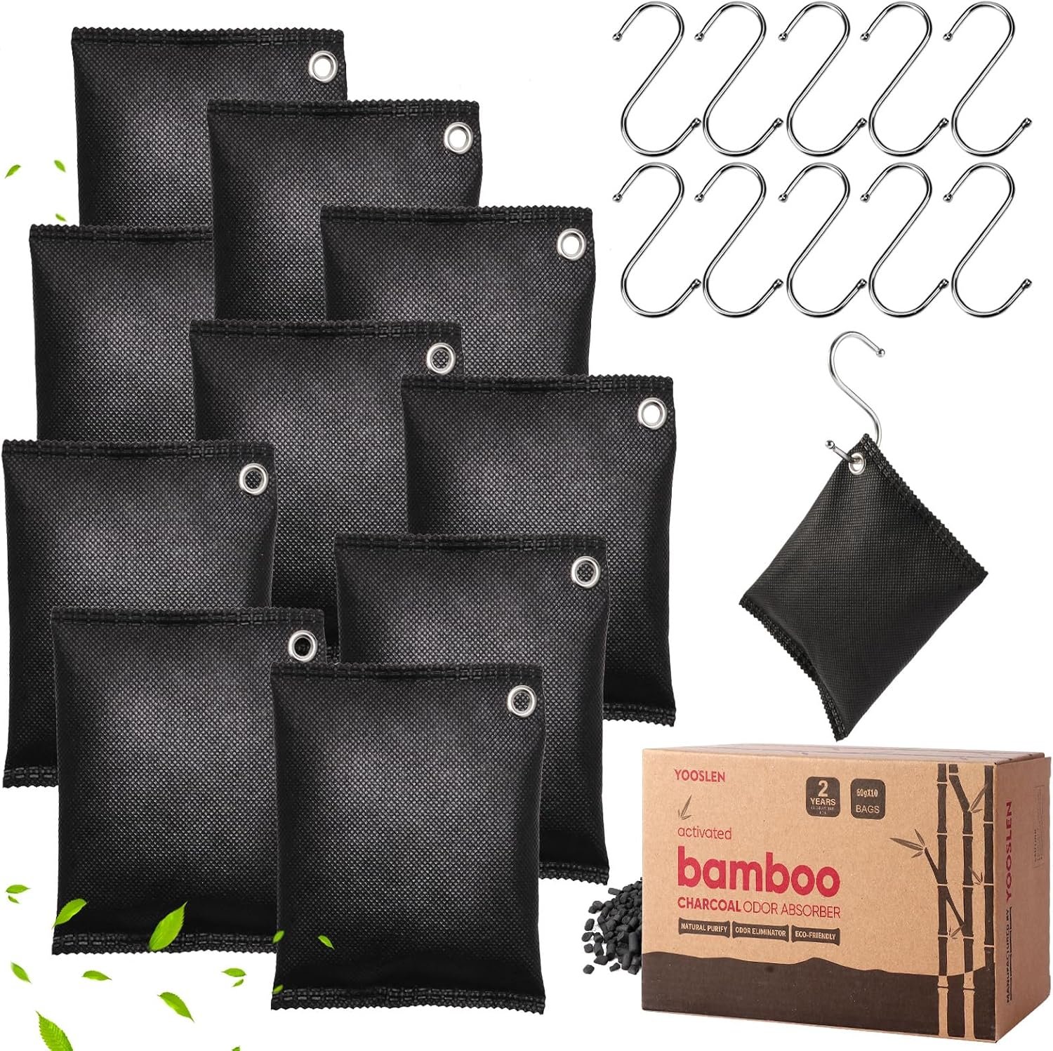 Activated Charcoal Odor Absorber, Odor Eliminator for Strong Odor,Bamboo Charcoal Air Purifying Bags for Home Car Closet Pet, Smoke Room Deodorizer (10 x 60g, Unscented)