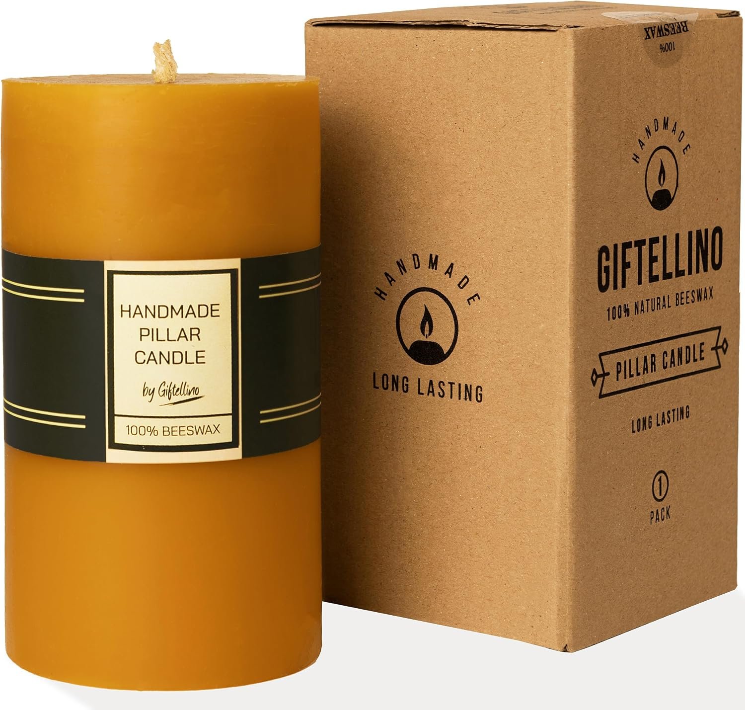 Extra Large Pure Beeswax Pillar Candle – 80 Hours Lasting – 100% Pure Beeswax and Cotton Wick – Unscented Candle for Emergencies – Candle Lovers Gift