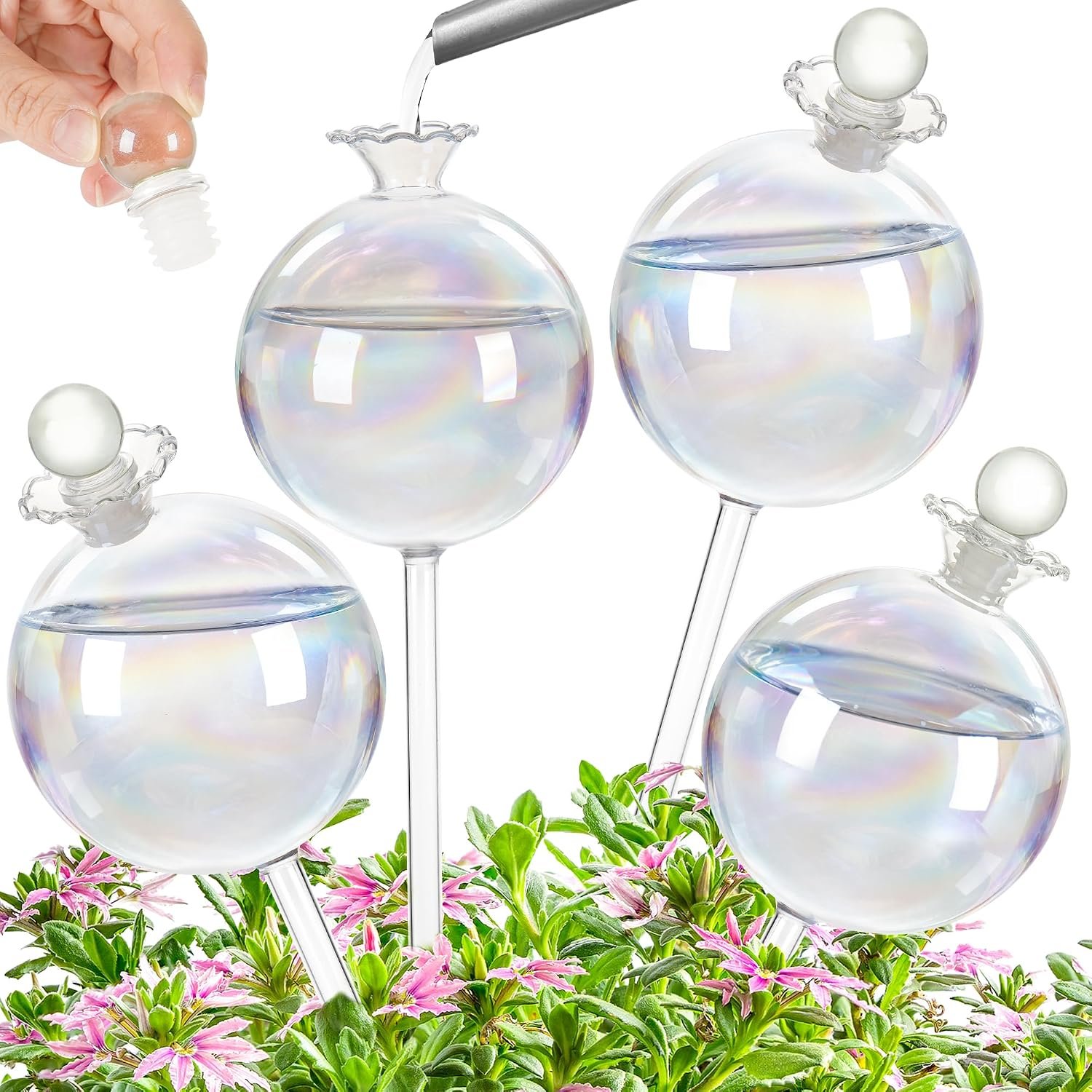 17 oz Extra Large Plant Watering Globes, Glass Self Watering Globes, Rainbow Gradient Self Watering Planter Insert, Watering Bulbs, Automatic Plant Waterer for Indoor Outdoor Plants (4 Pack)
