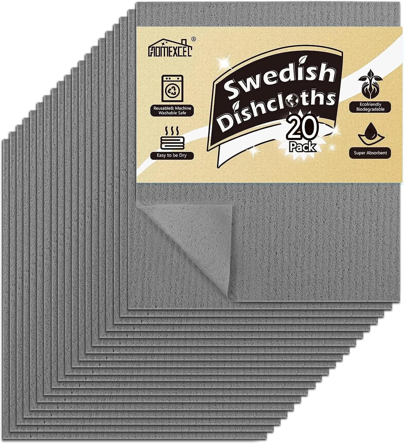 HOMEXCEL 20PK Swedish Dishcloths for Kitchen, Absorbent Dish Cloths, 7x6in