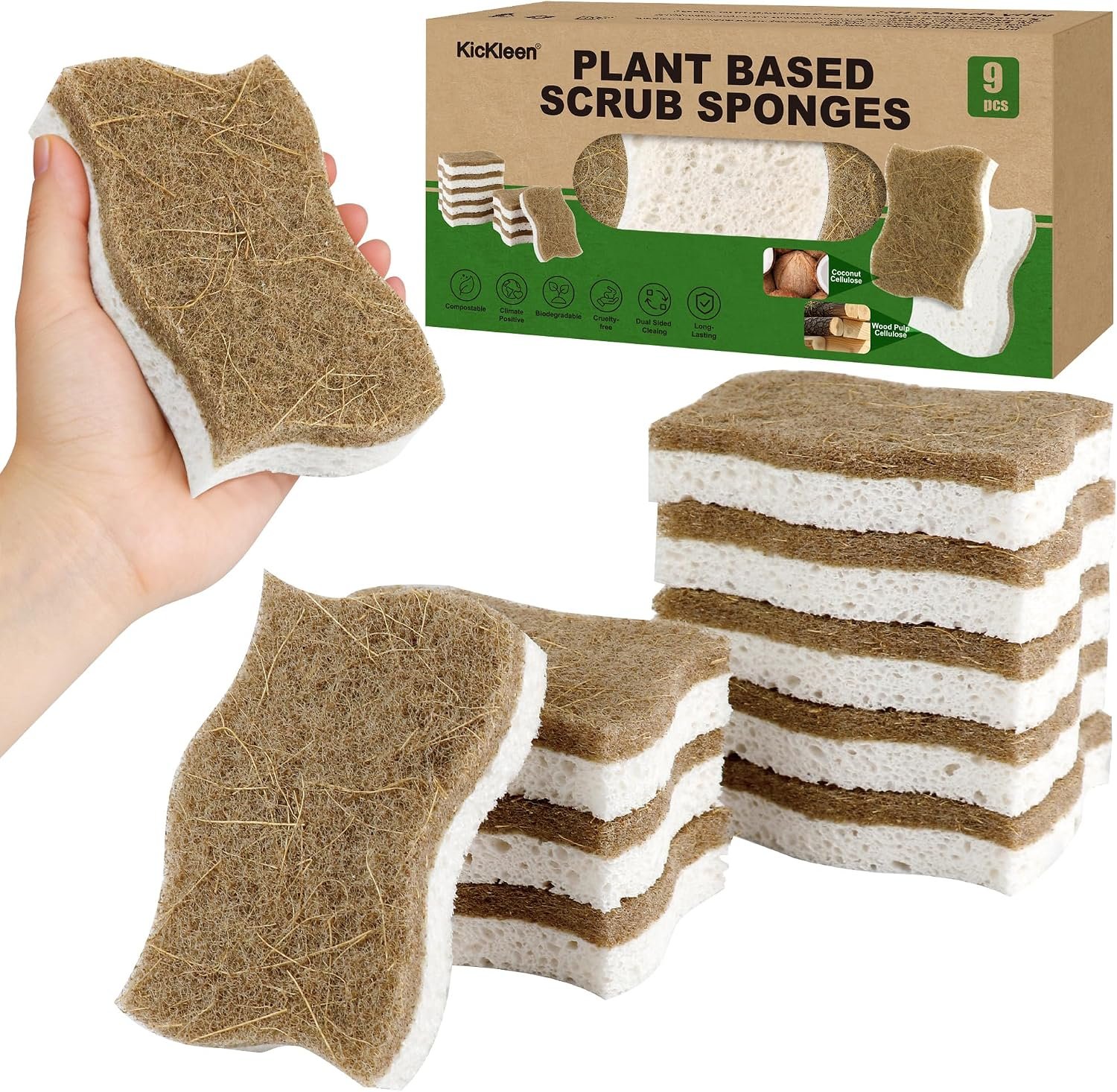9 Pack Biodegradable Natural Dish Kitchen Sponges
