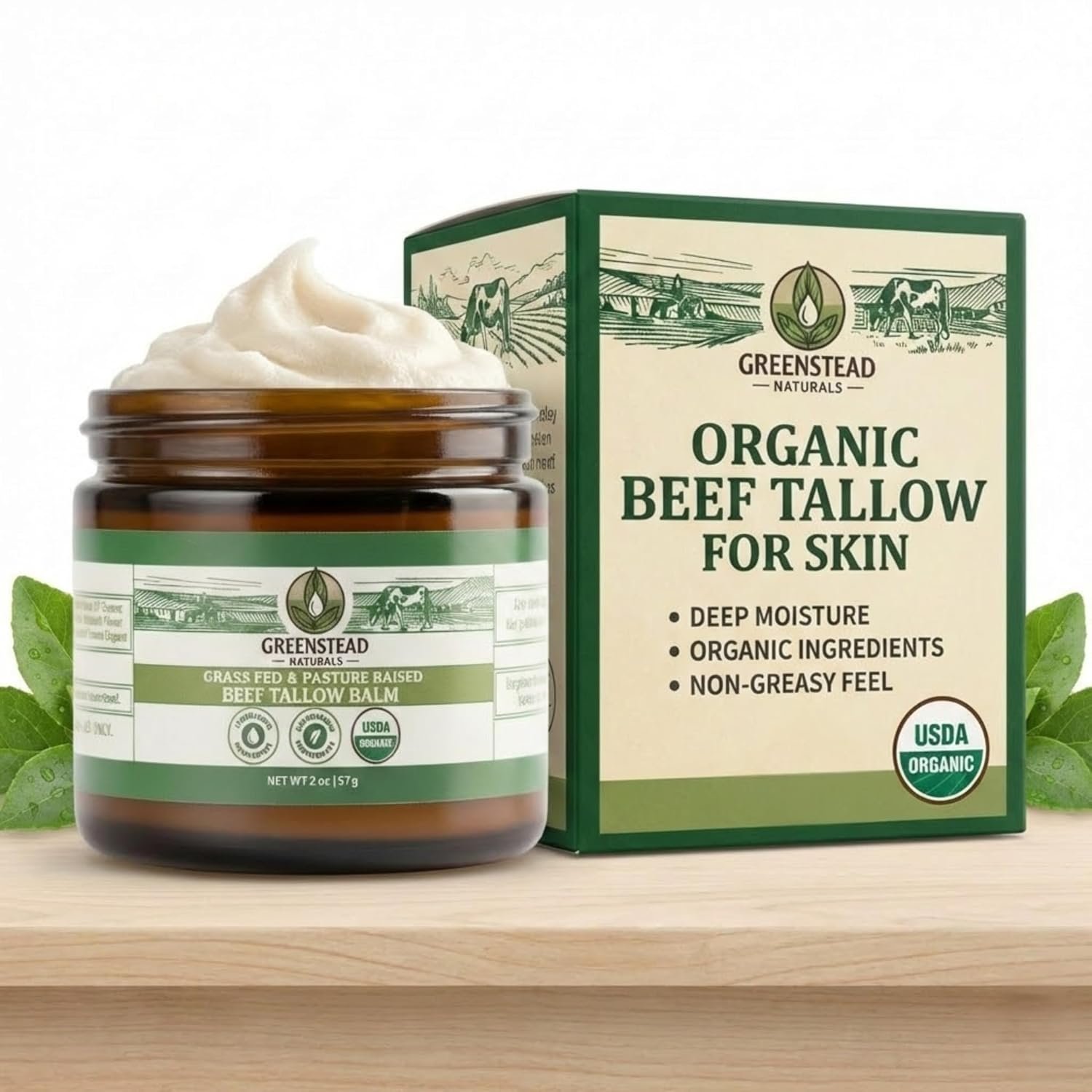 USDA Organic Beef Tallow for Skin – Herbal-Infused, No Added Fragrance, 2oz
