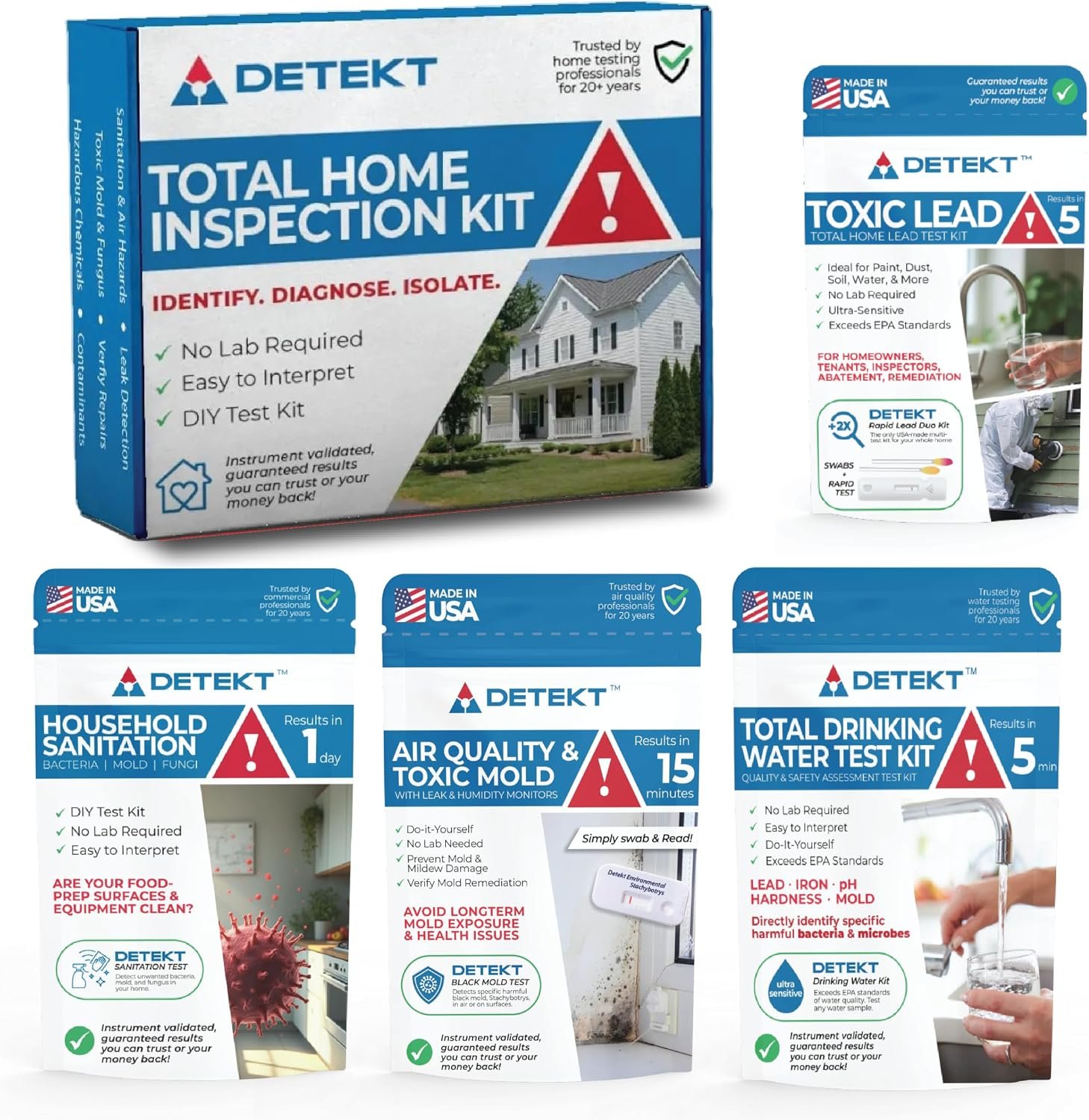 Home Inspection Kit by Detekt (USA) DIY- Air, Water, Lead, Mold & Bacteria