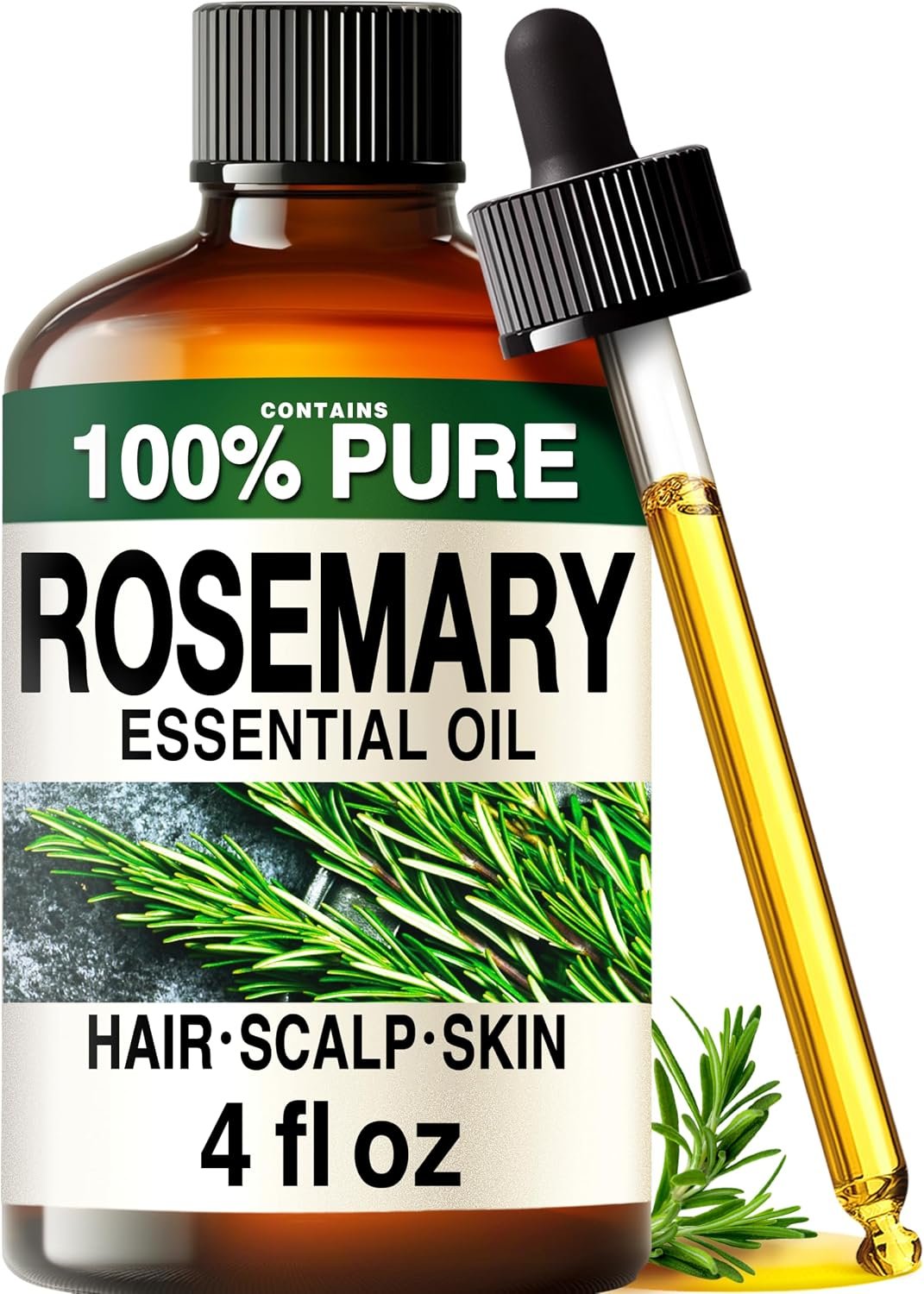 100% Pure Rosemary Essential Oil for Hair, Undiluted – 4 Fl Oz