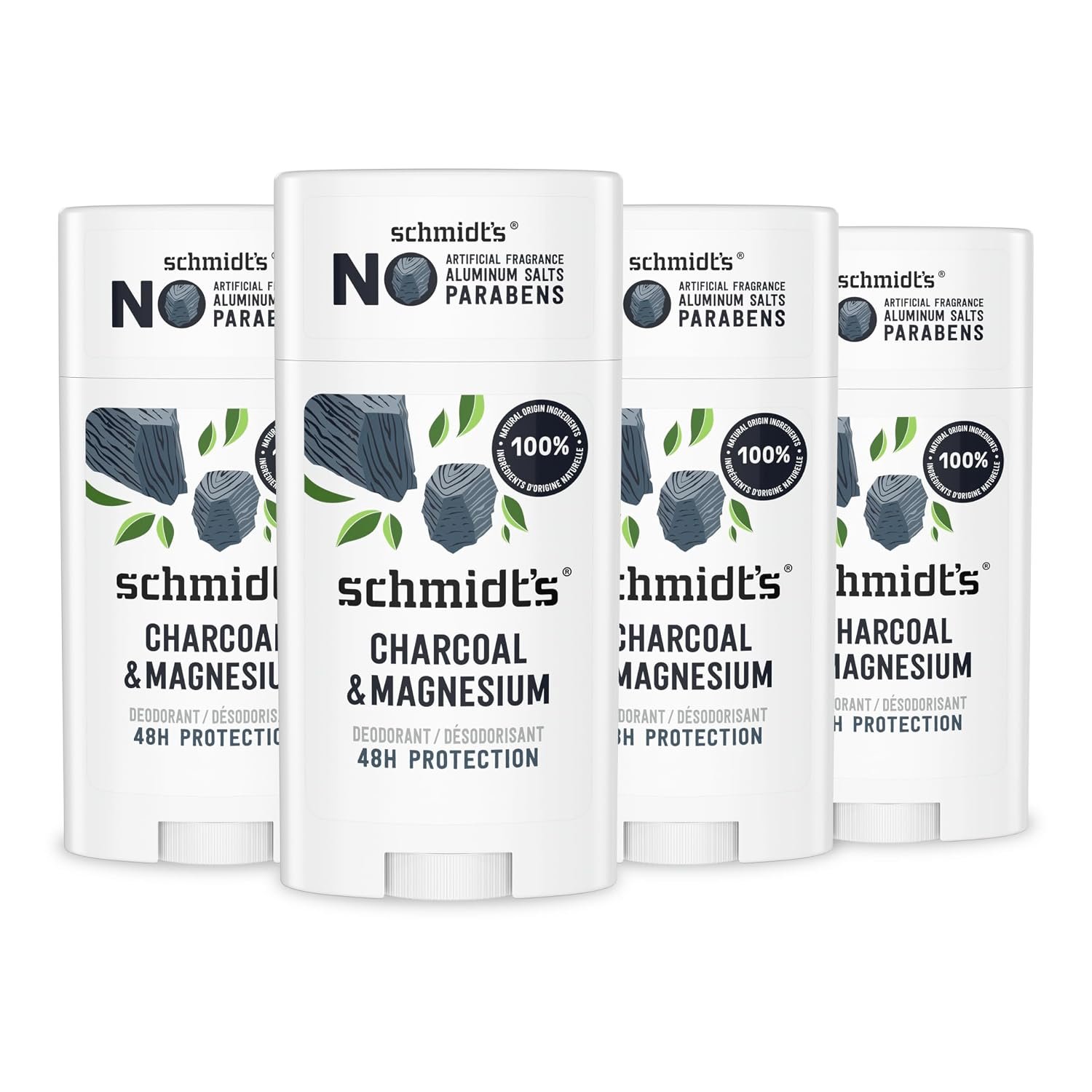 Schmidt’s Aluminum-Free Vegan Deodorant Charcoal & Magnesium 2.65 oz 4 ct
