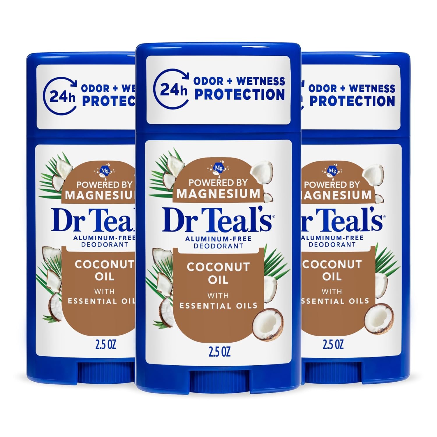 Dr Teal’s Aluminum-Free Deodorant, Coconut Oil with Essential Oils, 2.5 oz (Pack of 3)