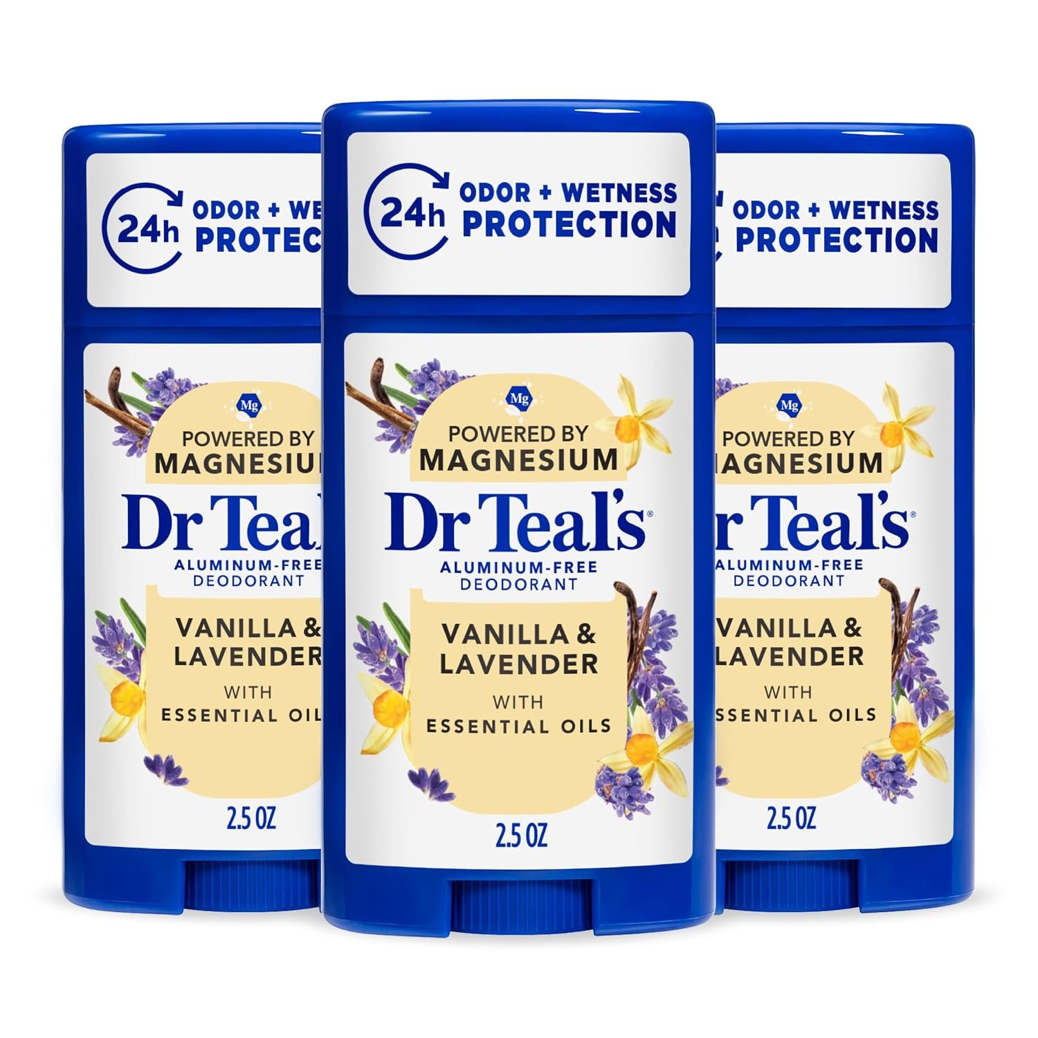 Dr Teal’s Aluminum-Free Deodorant, Vanilla & Lavender with Essential Oils, 2.5 oz (Pack of 3)