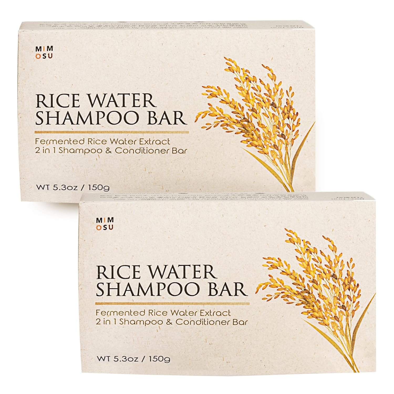 mimosu Fermented Rice Water Shampoo Bar – 2-Pack pH Balanced Solid Shampoo
