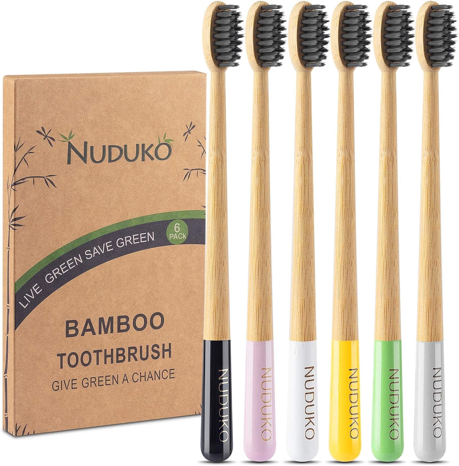 Bamboo Toothbrushes 6 Pack, Soft Bristle Toothbrush Charcoal Toothbrush