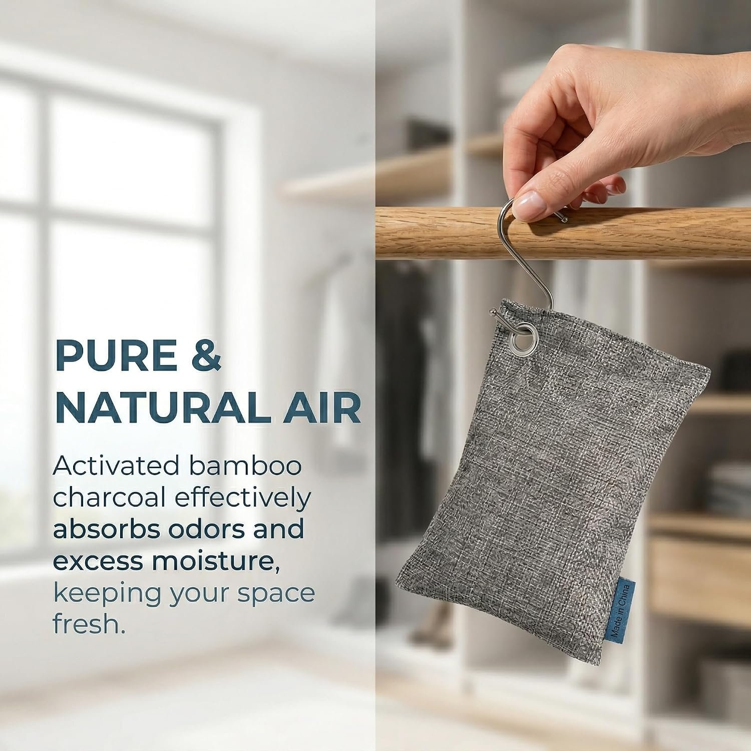(6 * 100g) Bamboo Charcoal Air Purifying Bags, Activated Charcoal Odor Absorber & Moisture Eliminator, Natural Air Purifier for Home, Car, Closet, Shoes, Pet Areas, Reusable Charcoal Deodorizer