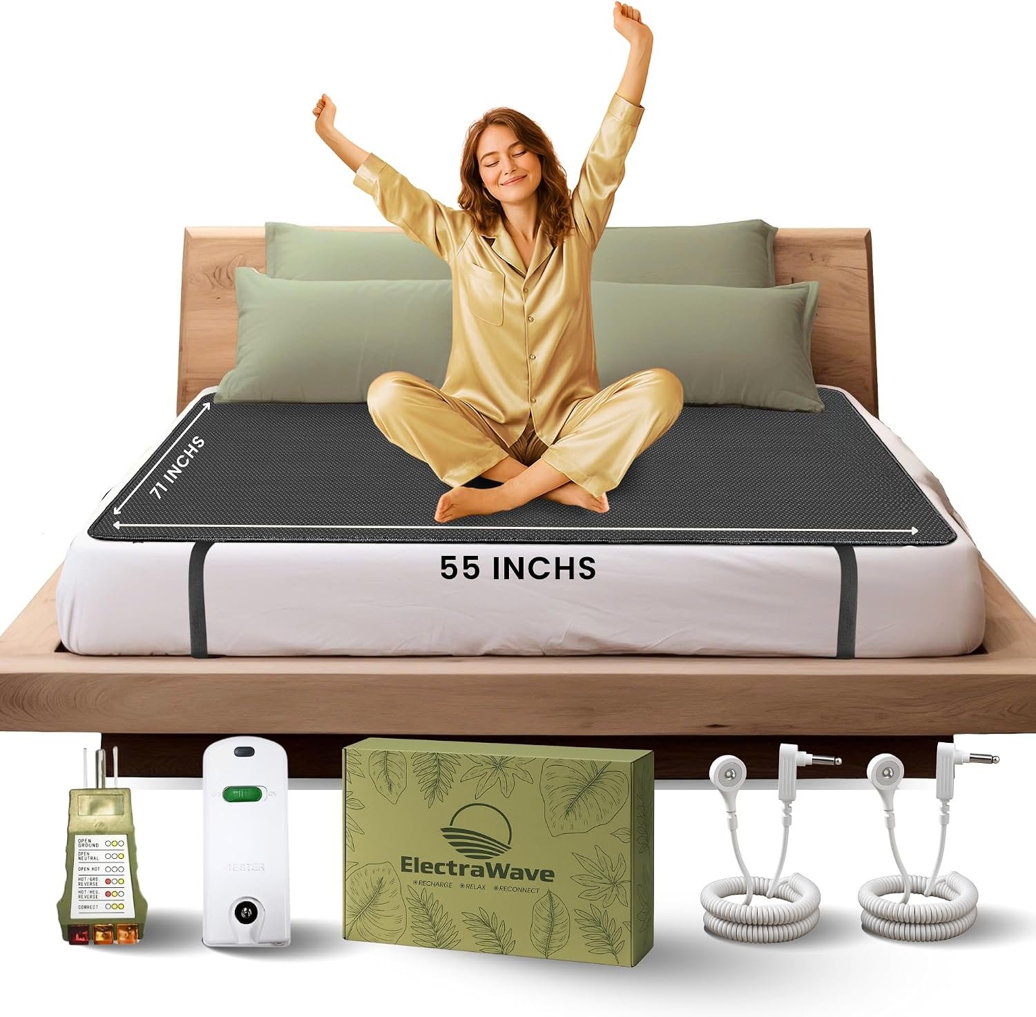 ELECTRAWAVE Grounding Mattress Cover Pad, Queen Size Earth Connected Conductive Carbon Leatherette Grounding Sheets for Better Sleep, Relieve Pain, Reduce Inflamation