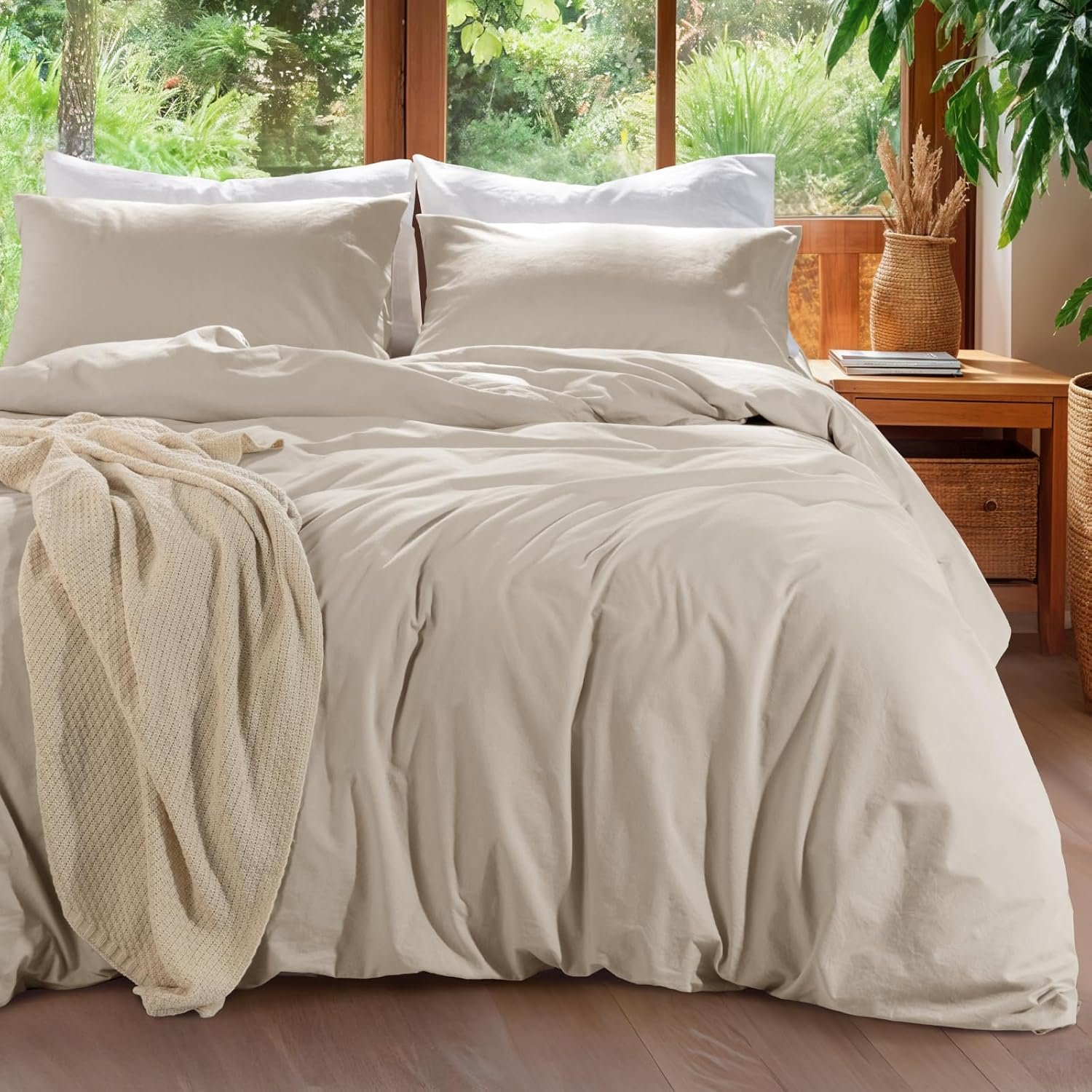100% Linen Duvet Cover Set Queen Size,Durable Comforter Cover