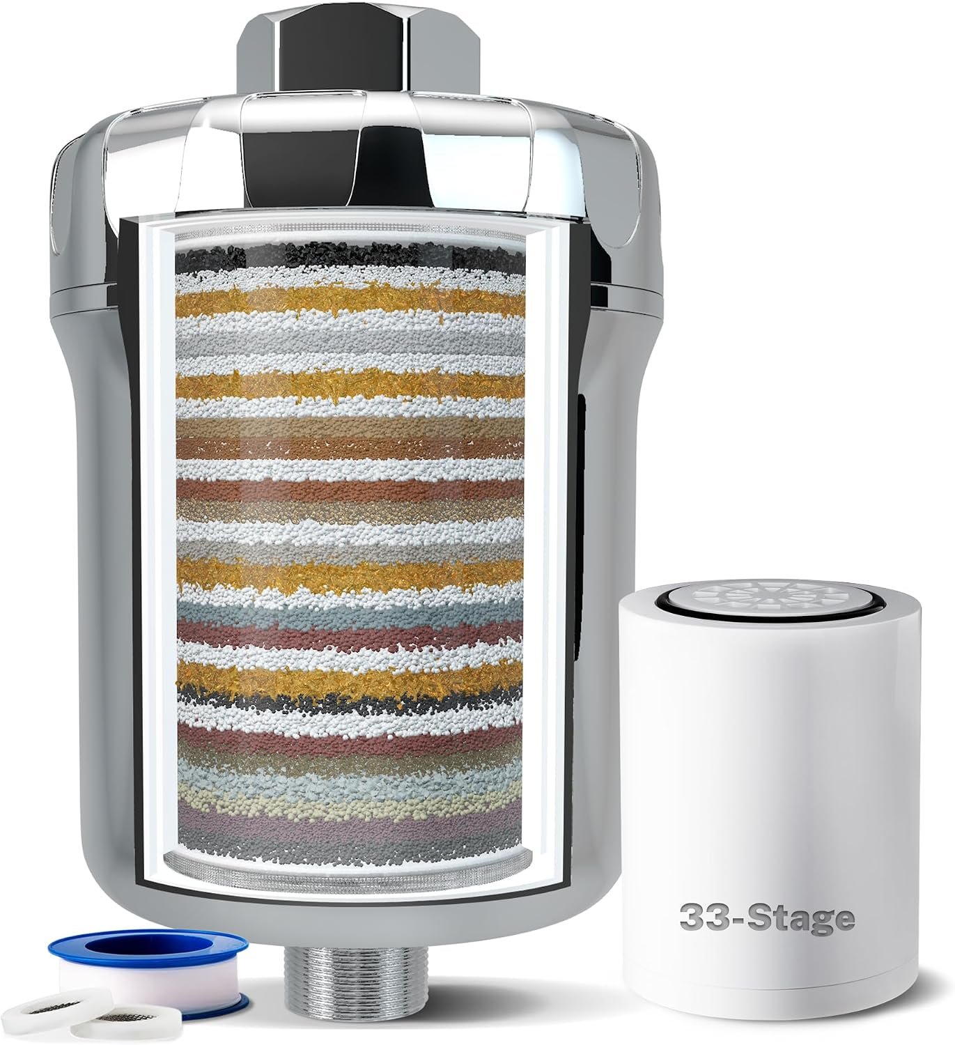 iSpring SF1S 33-Stage Universal Shower Head Filter for Hard Water, Chrome