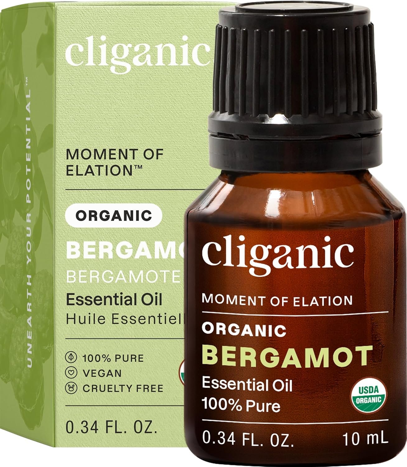 Cliganic Organic Bergamot Essential Oil for Diffuser, 100% Pure 0.33 Fl Oz