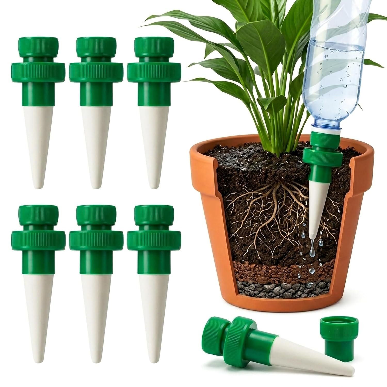 Terracotta Watering Spikes for Plastic Bottles 6PCS Automatic Plant Waterer Devices for Indoor & Outdoor Plants Eco-Friendly Self Watering Stakes for Vacation Plant Spikes Device Garden