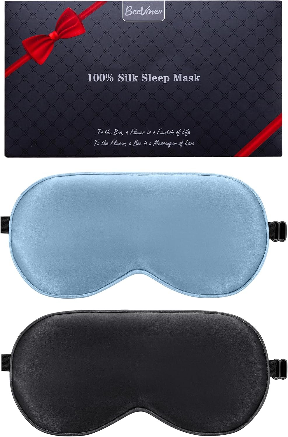BeeVines 100% Silk Sleep Mask, Blackout Eye Cover(Black & Pastel Blue)
