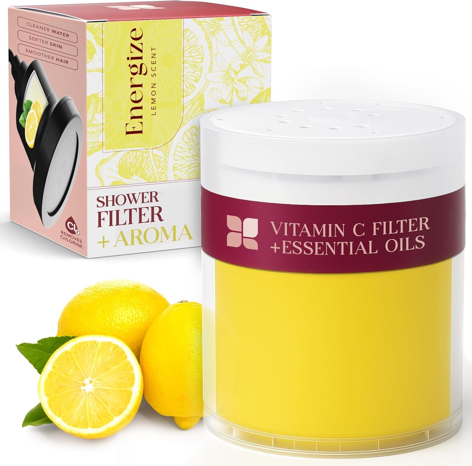 Vitamin C Shower Filter Replacement Cartridge + Shower Steamers Aromatherapy – K Beauty Skin & Hair Enhancement, Universal Water Filter Replacement for AquaBliss – Lemon Spa Scent