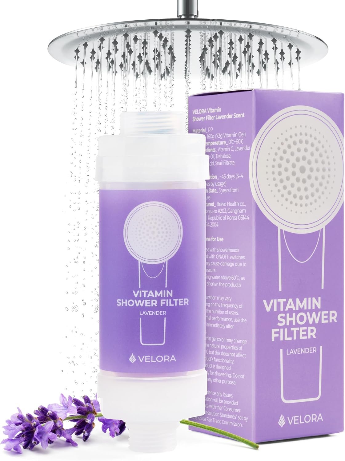 Vitamin C Shower Filter and Water Softener for Hard Water – Aromatherapy Shower Head Attachment – Universal Fit, No Tools – Reduces Dry, Itchy Skin and Nourish Hair – Lavender-Scented
