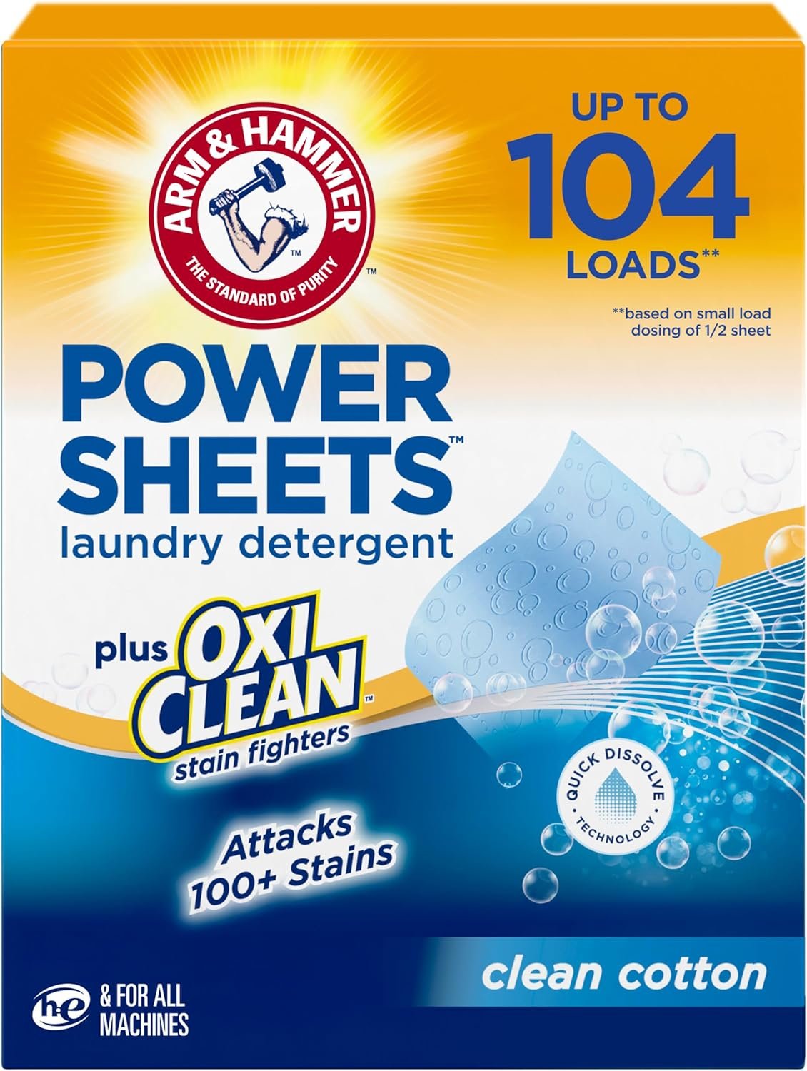 ARM & HAMMER Plus OxiClean Power Sheets Laundry Detergent, 52 Count